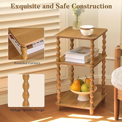 Miniatura 4 de Mesa auxiliar, mesa auxiliar pequeña con estante abierto de 3 niveles, mesa decorativa moderna para espacios pequeños, sala de estar y oficina