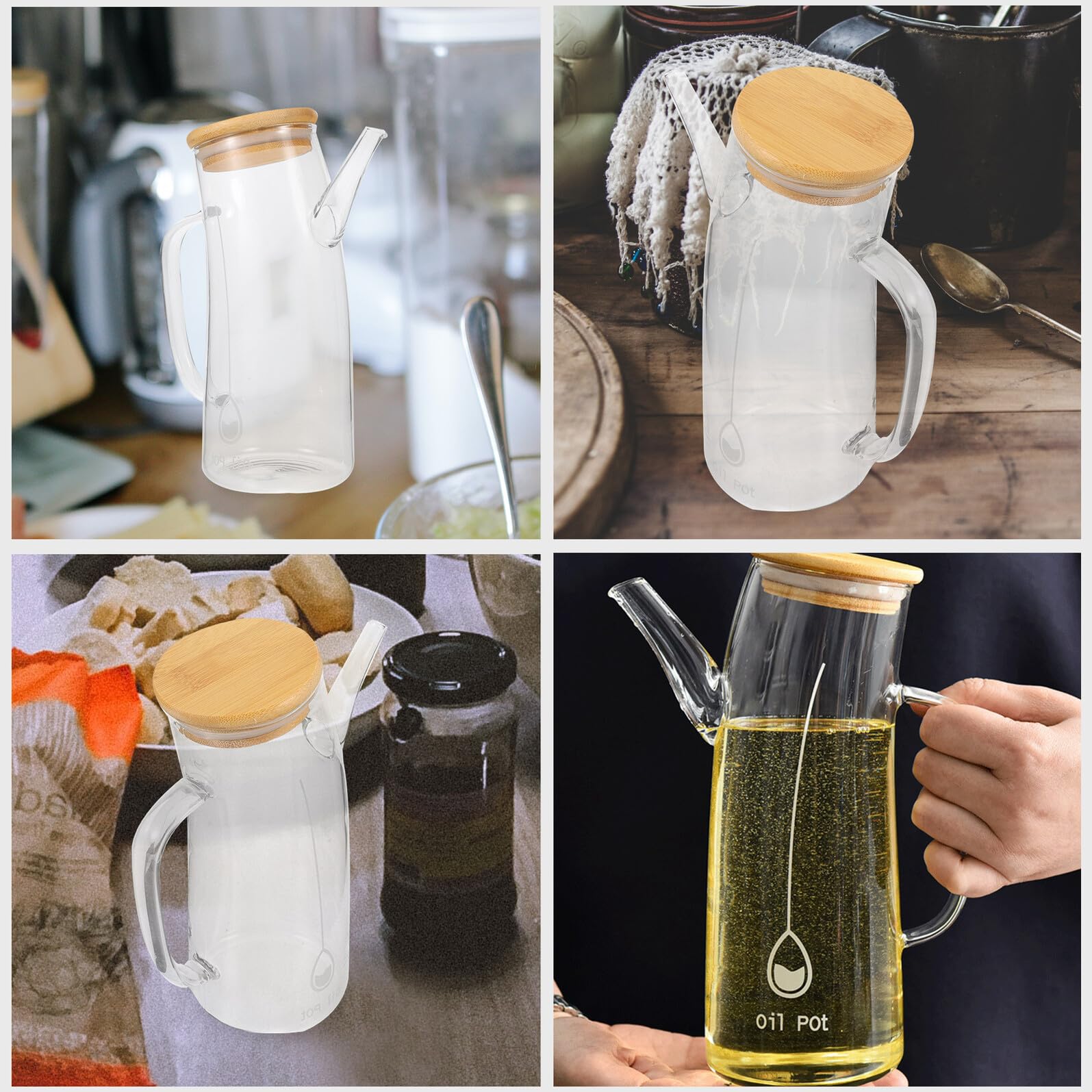 Glas Ölflasche mit Skala Großer Kapazität Auslaufsicherer Ölspender mit Ausgießer und Ergonomischem Griff für Küche und Haushalt Transparentes Glasölbehälter