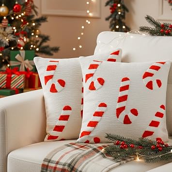 AYGXU Christmas Pillow Covers-Christmas Decor,2 Packs Candy Cane Pillows 18 * 18in,Throw Pillows for Couch for Bedroom Sofa Living Room