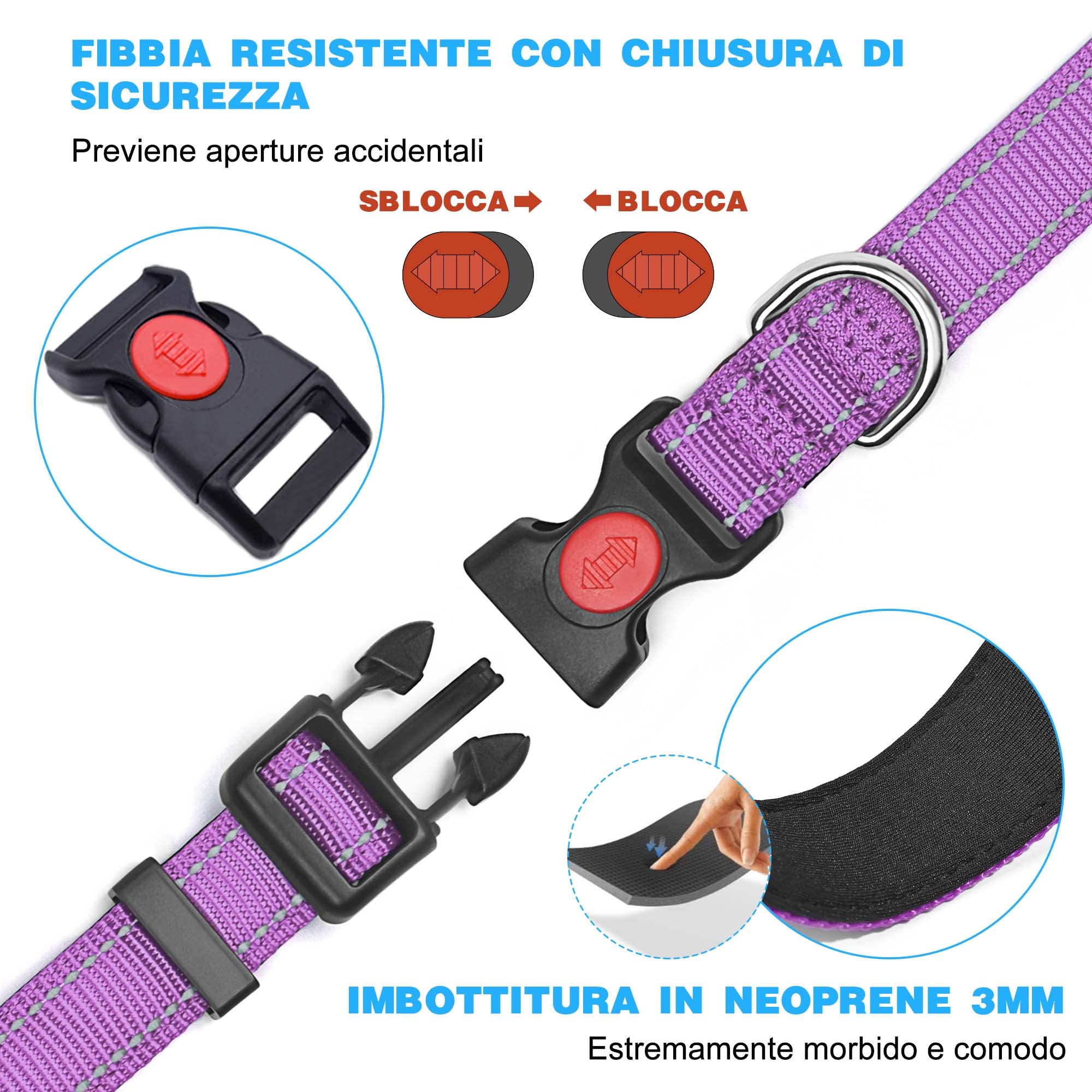 haapaw Collare Riflettente per Cani con Morbido Neoprene Traspirante Regolabile Collari in Nylon Per Cani Piccoli Medi Grandi