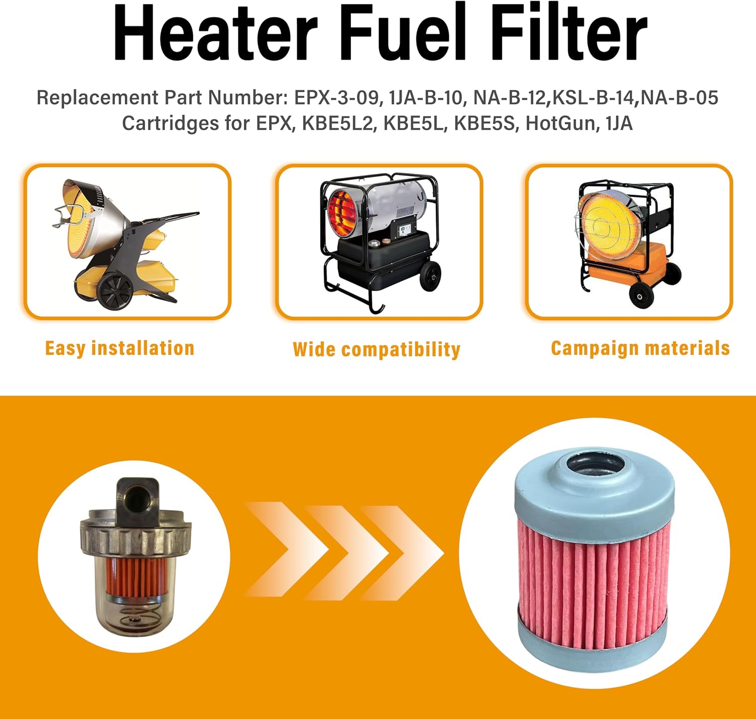 Replacement Heater Fuel Filter KSL-B-14，1JA-B-10 Fits Val 6 models – EPX, KBE5L2, KBE5L, KBE5S, HotGun, 1JA