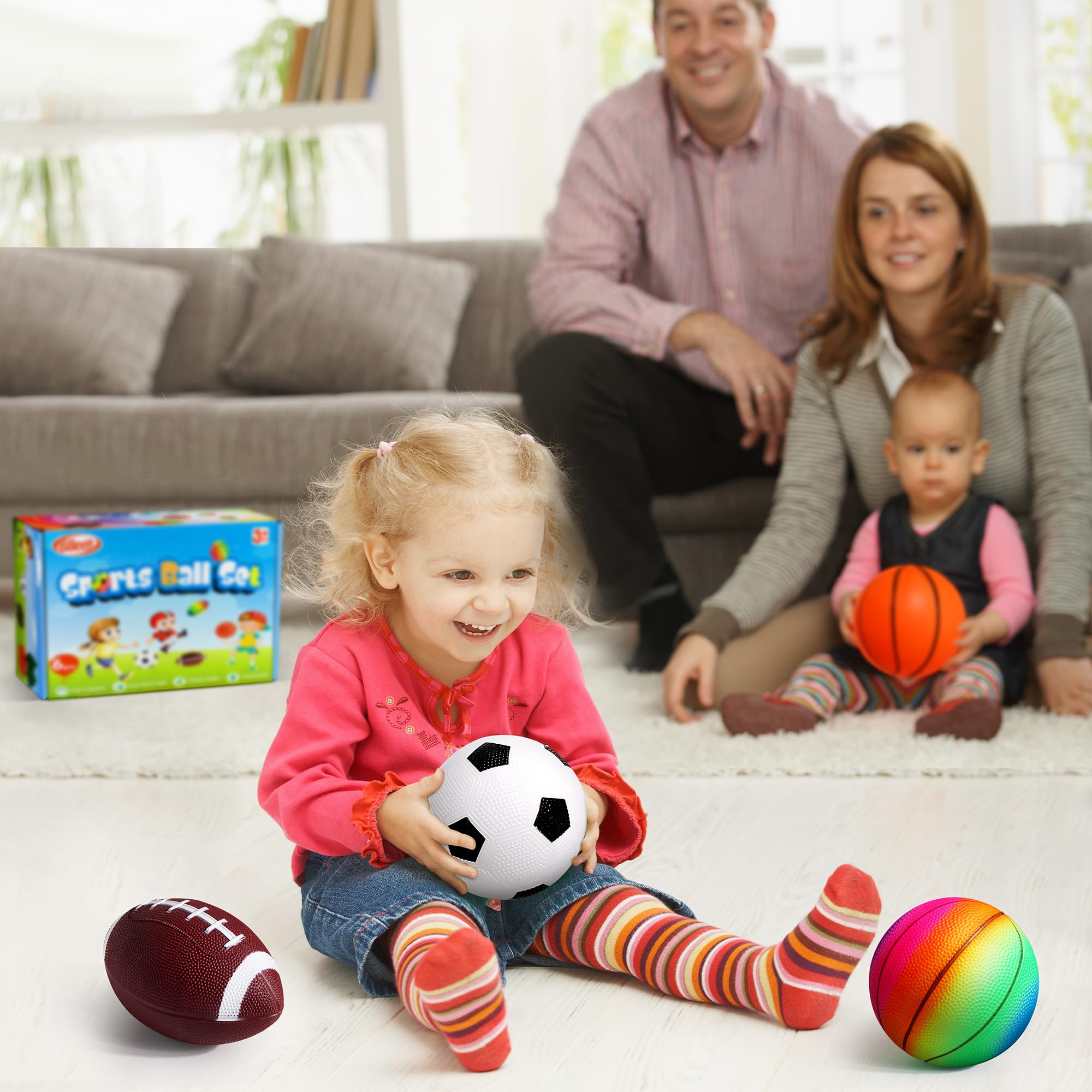 Pelotas deportivas pequeñas para niños pequeños, paquete de 6, 2 de cada una de 5 pulgadas, fútbol, baloncesto, fútbol para patio de juegos, pelotas inflables multideporte con 1 bomba para 5