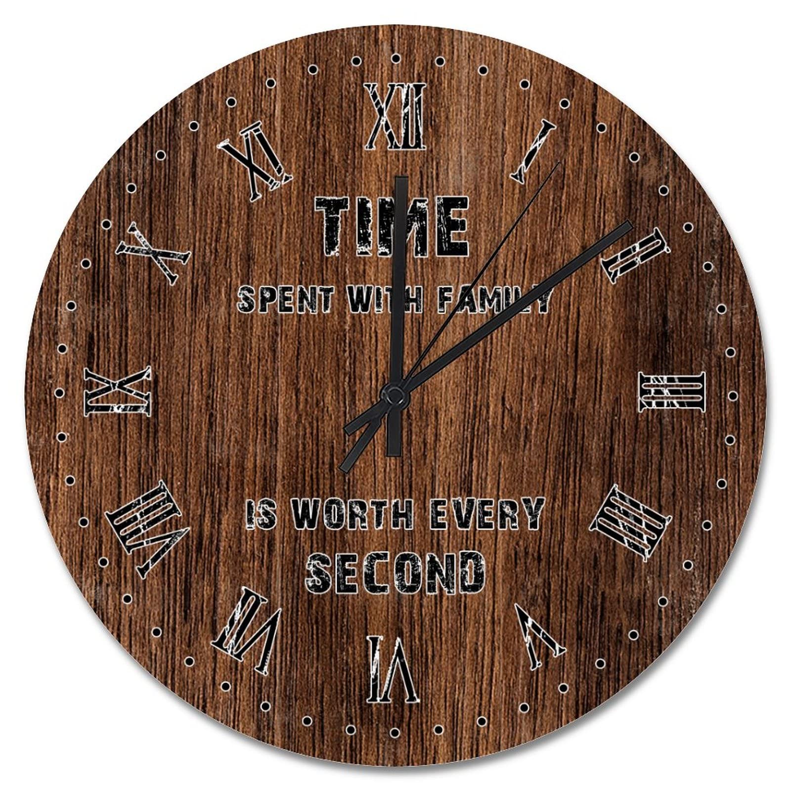Horloge murale lisible grand format pendule grain de bois marron à piles 38cm