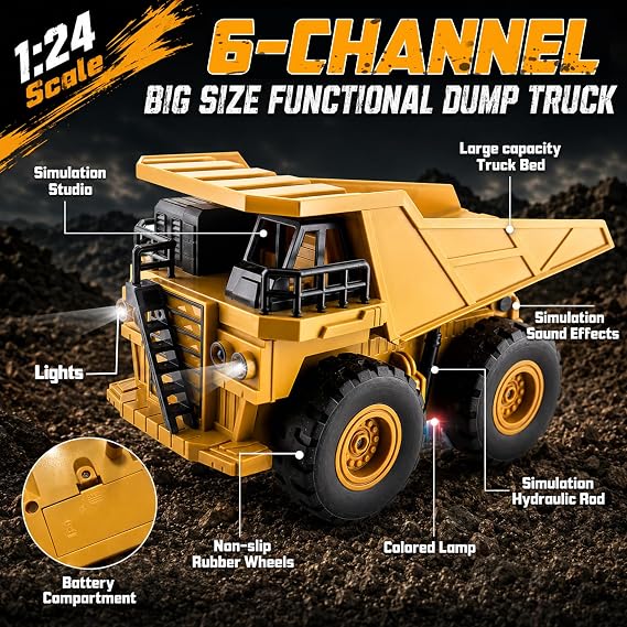 YongnKids 2 Pcs Large Rc Excavator Toy & Dump Truck for Kids Age 6+