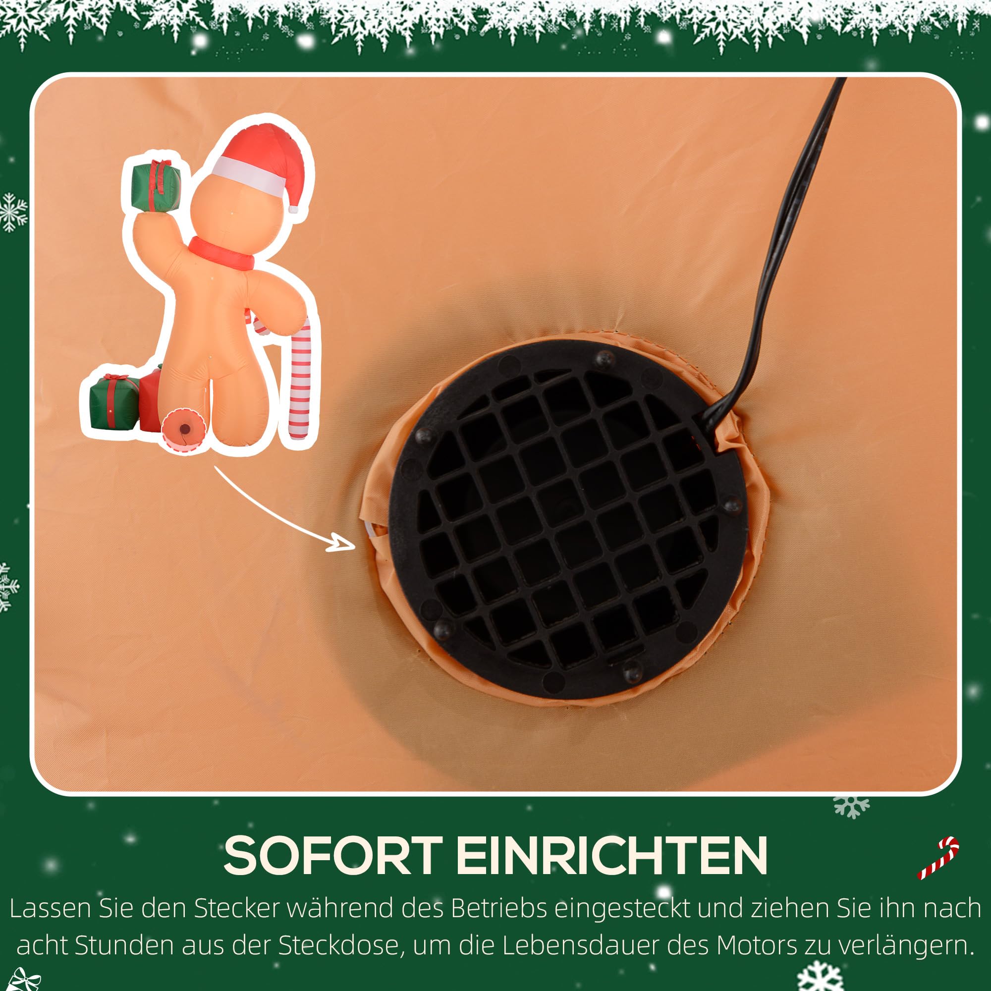 Outsunny 245 cm Aufblasbare Weihnachtsdeko Aussen Lebkuchenmann Deko