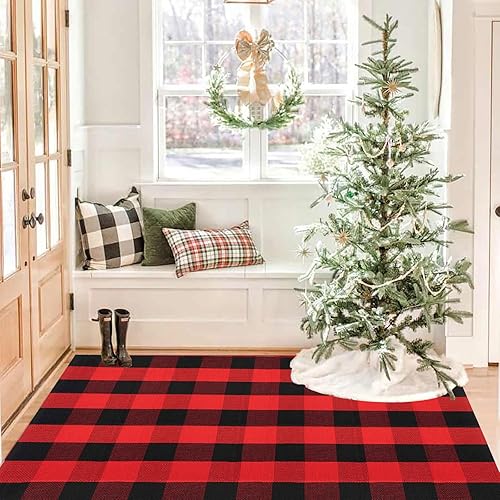 Miniatura 115 de CAINANEL Buffalo - Alfombra de algodón a cuadros de 5 x 7 pies, tejida a mano para interiores y exteriores, alfombra de área para puerta de Tela