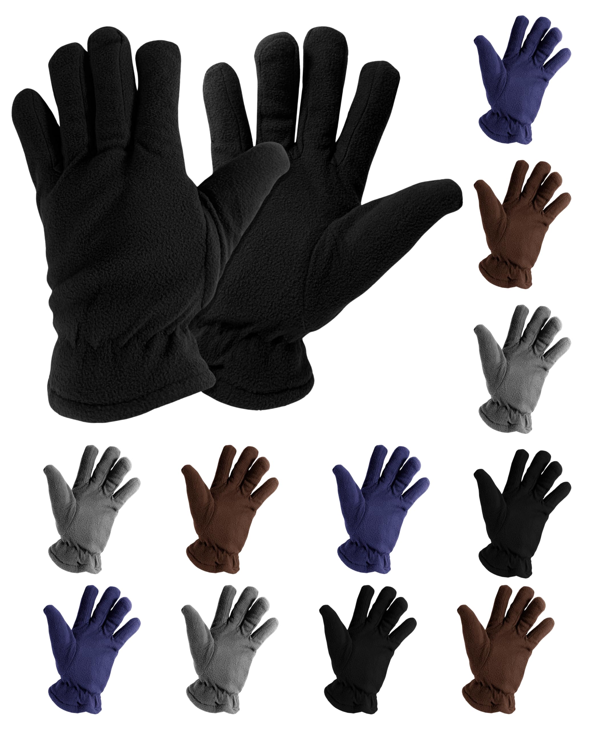 12 Pair Winter Fleece Gloves Mens Thermal Soft Warm Cozy Cold Weather Outdoor Sports