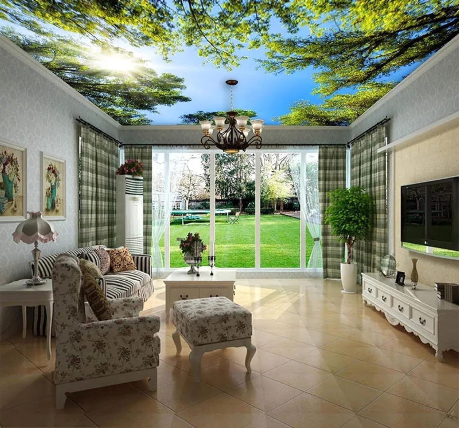 XLMING Sunlight Fresh Green Trees Landscape 3D Wallpaper Luxury Silk Study Dining Feature Sofa Grey Bedroom Living Room Tv Decorative Wall-250cm×170cm