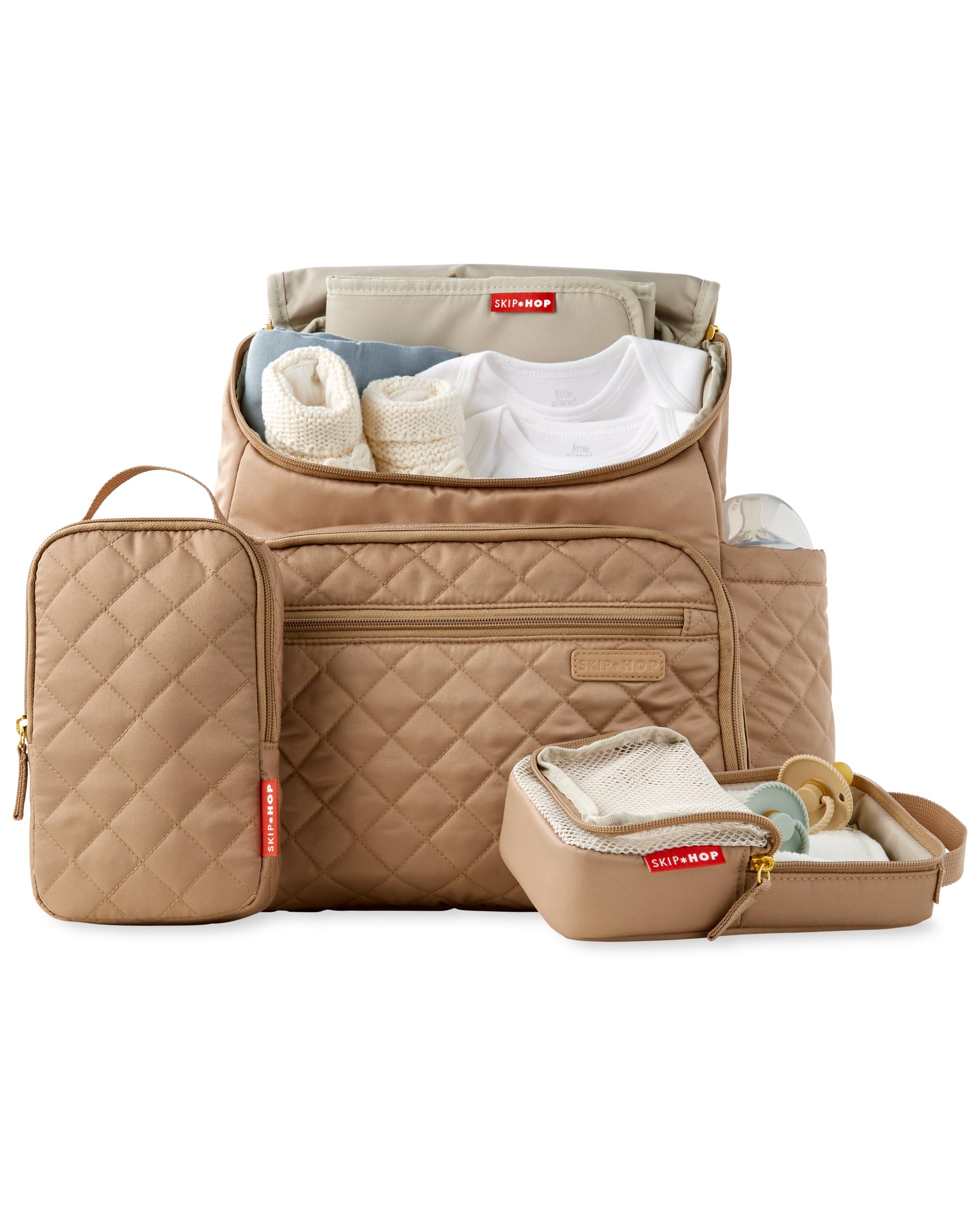 Skip Hop Forma Sac à dos à langer – Camel | Sac léger pour bébé avec matelas à langer, porte-biberons isothermes et sangles de poussette | Sac à dos de voyage multi-poches pour mamans et papas