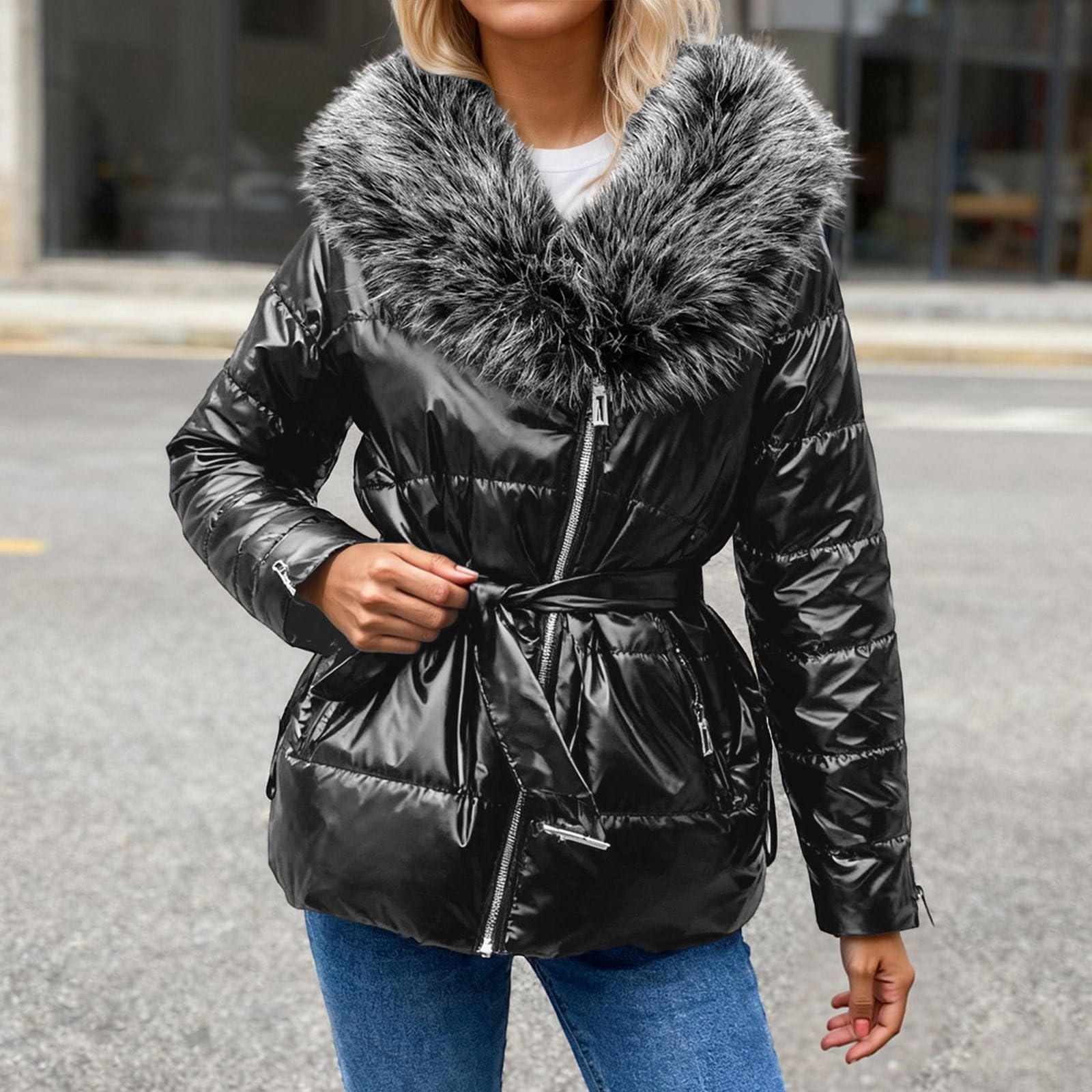 Chaqueta Mujer Invierno Abrigos De Cazadora Forro Polar，Chaqueta polar femenina con cremallera abrigo forrado térmico para otoño e invierno ropa casual ligera y cálida de cuello manga larga con bolsi