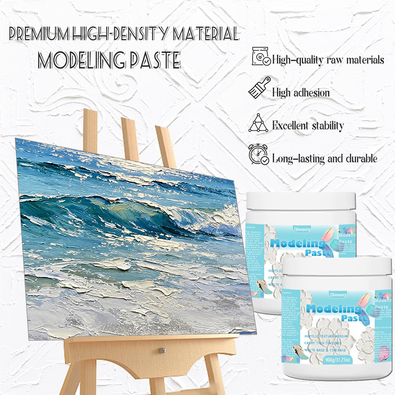 Pasta modelarska, 1000 ml, profesjonalna, akrylowa o wysokiej gęstości, średnia, strukturalna, do malowania akrylowego, farby na płótnie, projektów artystycznych, tekstury 3D, gruba warstwa