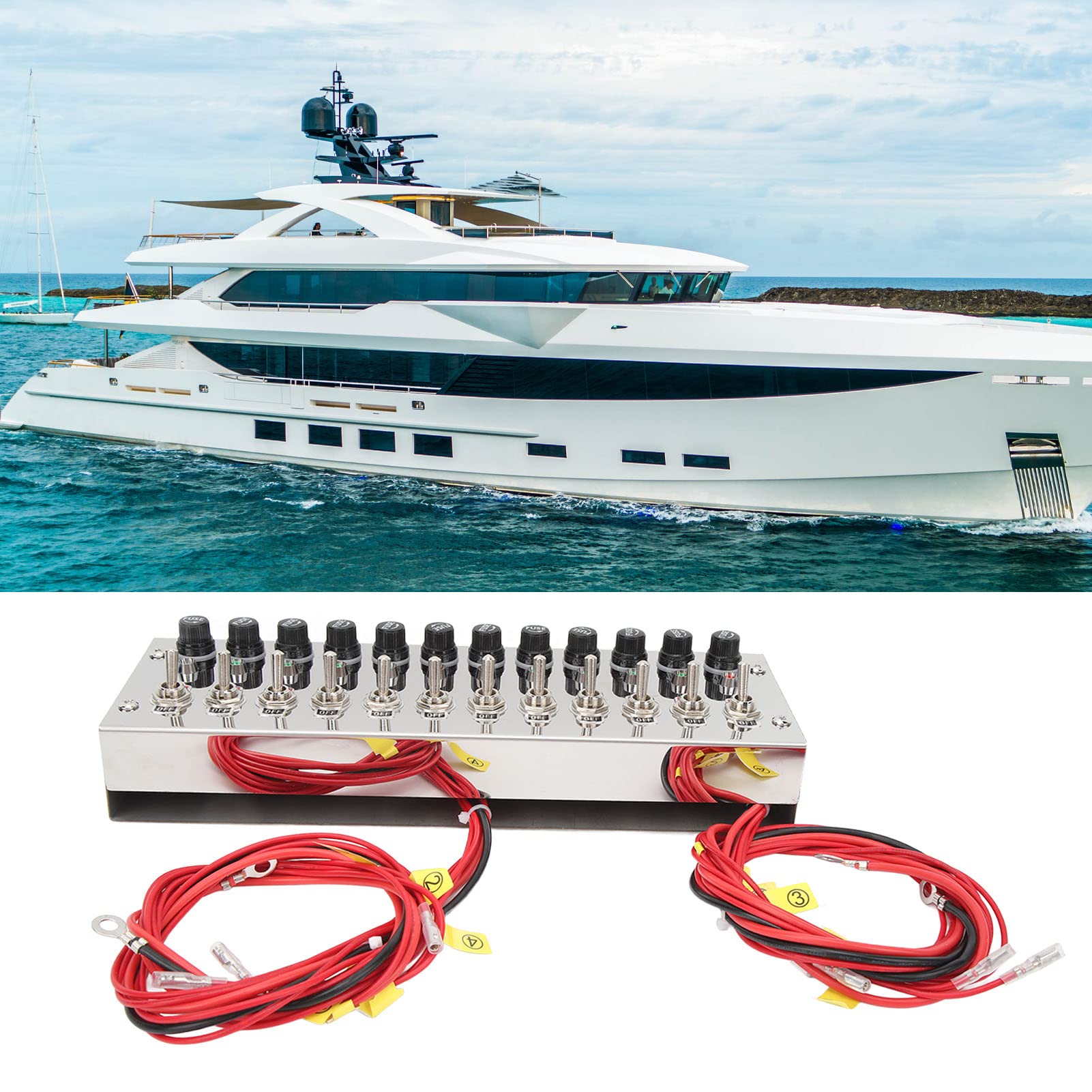 Panel de Interruptor Basculante, DC 12 a 24V Panel de Interruptor de Palanca de 12 Entradas, Panel de Interruptor de Encendido y Apagado LED Rojo Impermeable para Barco, Yate,