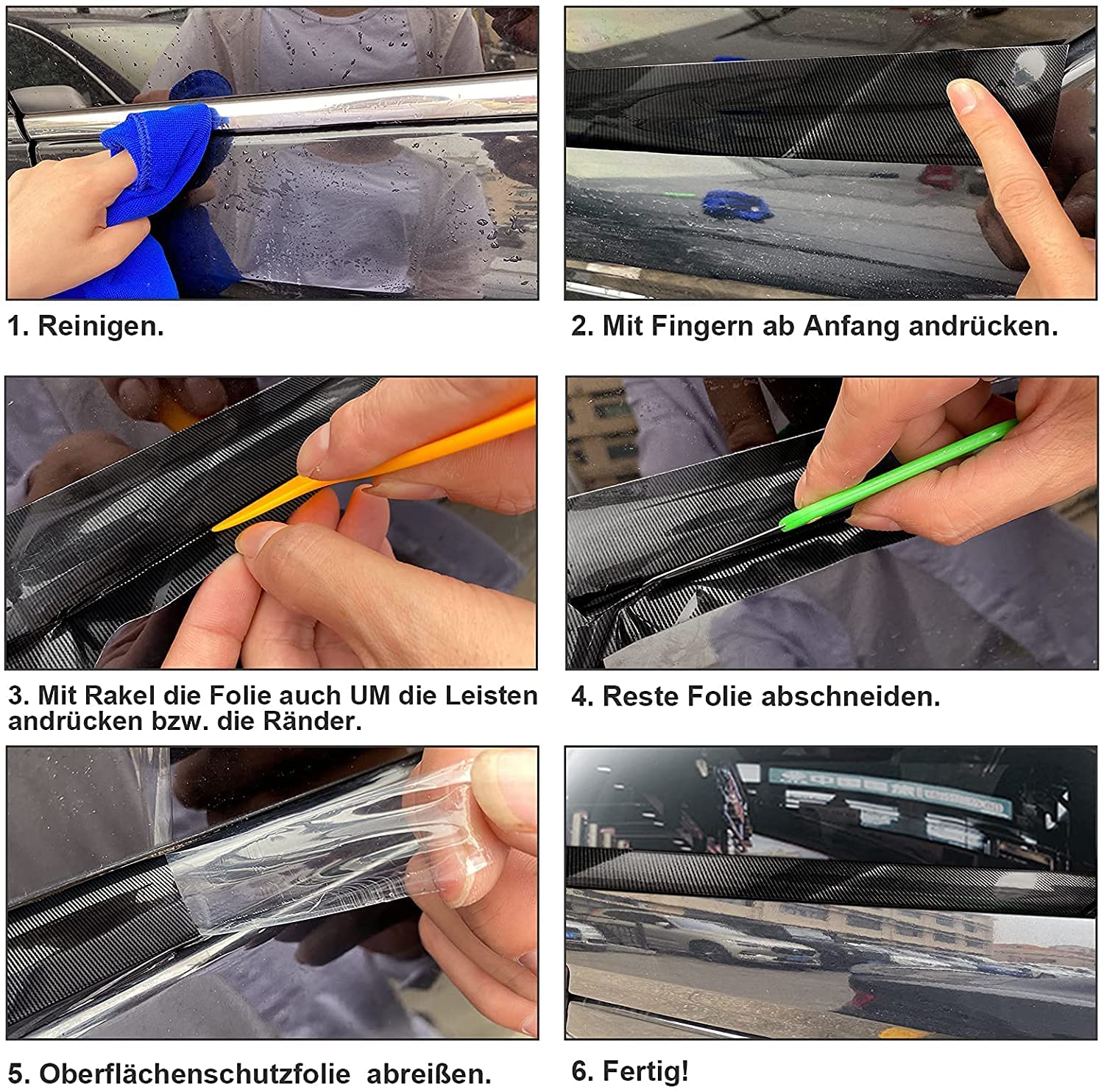 3 Rollen Auto-Schutzfolie Selbstklebend – Carbon-Optik, 5 Cm X 3 M, Für Türkanten & Mehr