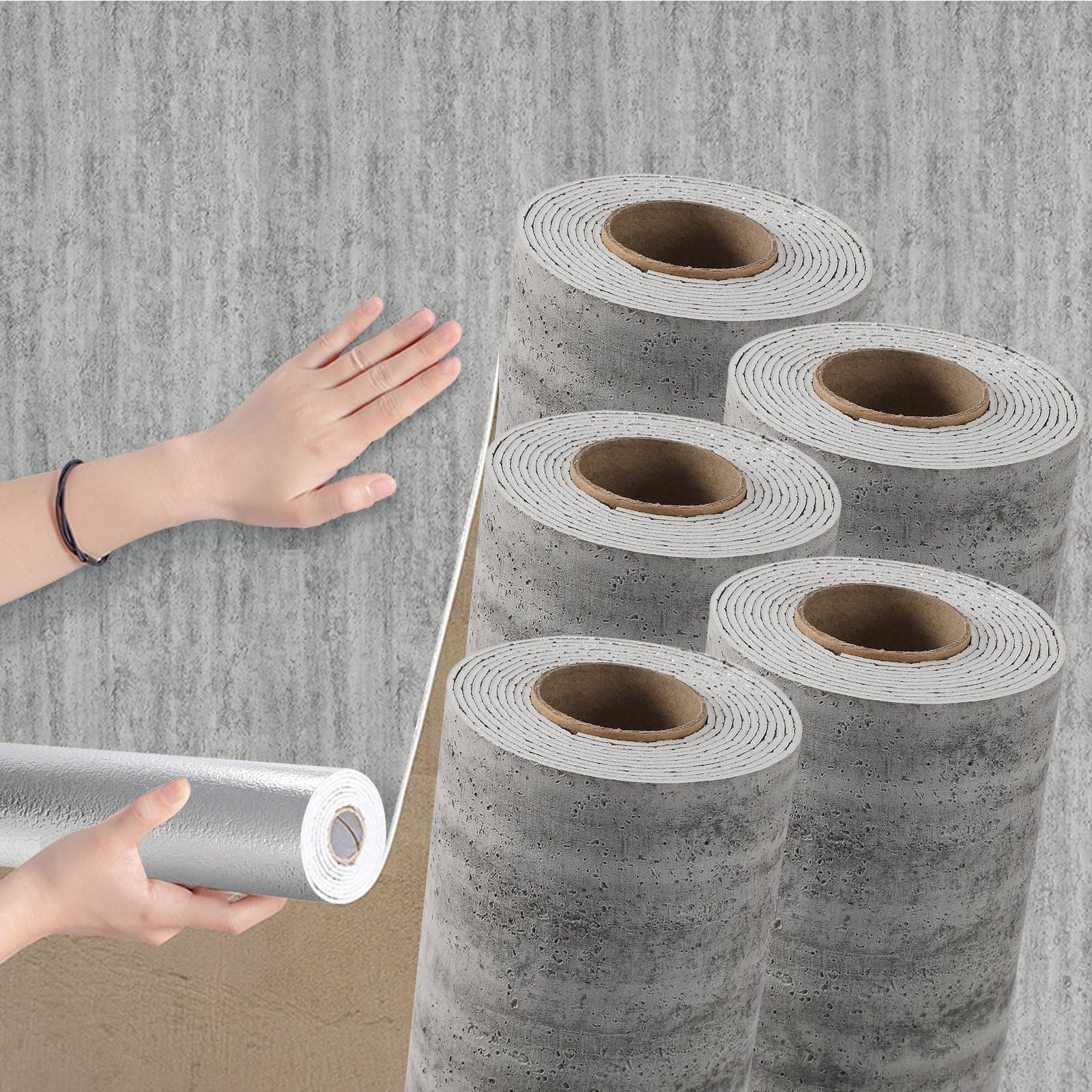 Takezuaa 5 Roll Self Adhesive Thermal Wallpaper 2.5mm Thick Grey Travertine Cement Textured Peel and Stick Wallpaper for Bedroom Livingroom Waterproof Damp Proof for Bad Cold Walls 40 x 300cm — image 1