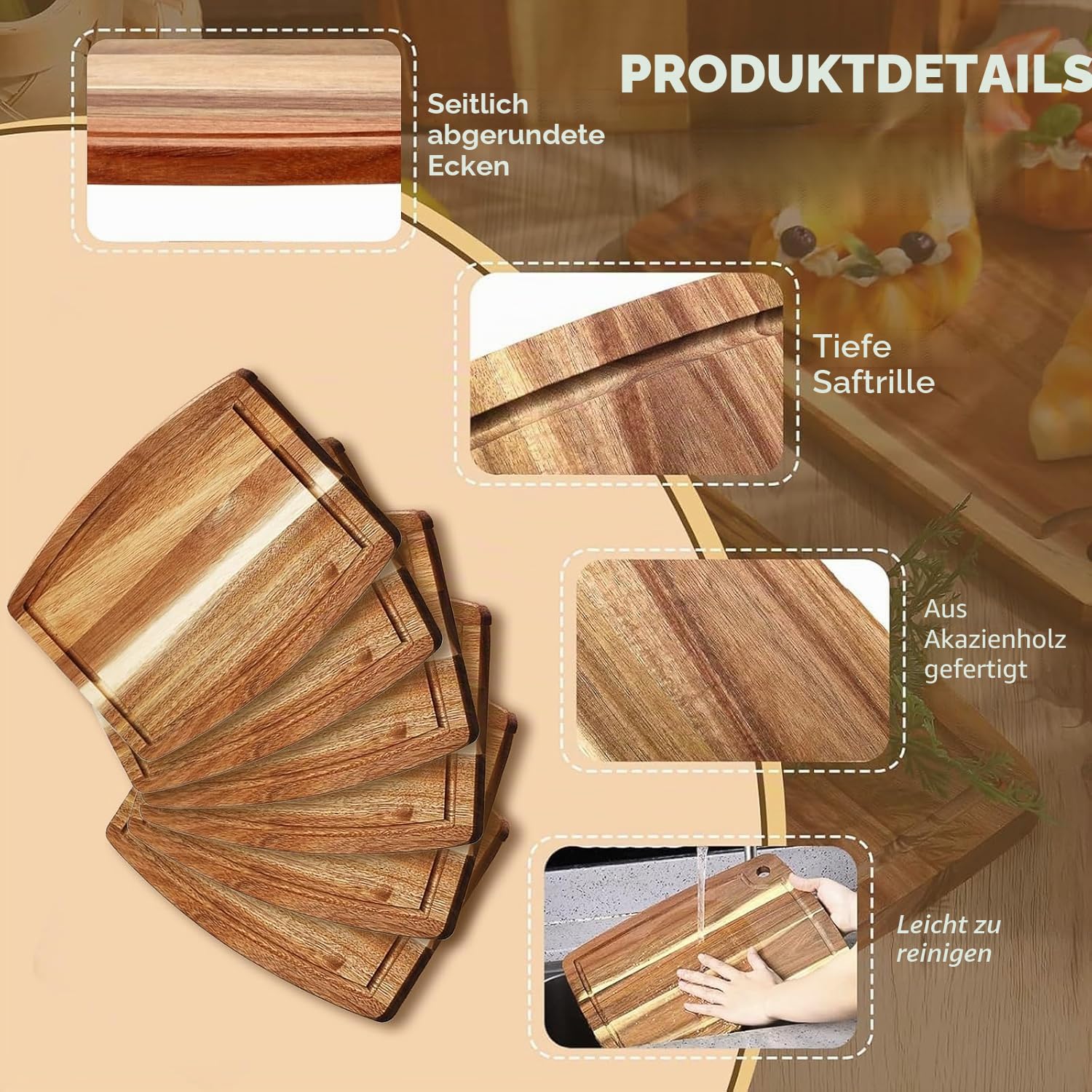 10 Stück Akazienholz Schneidebretter, Holz Servierplatten mit Saftrille, Schneide- & Charcuterie-Bretter, Serviertabletts für Weihnachten, Feiertage, Einweihungsgeschenke, Lasergravur DIY, 20×25cm