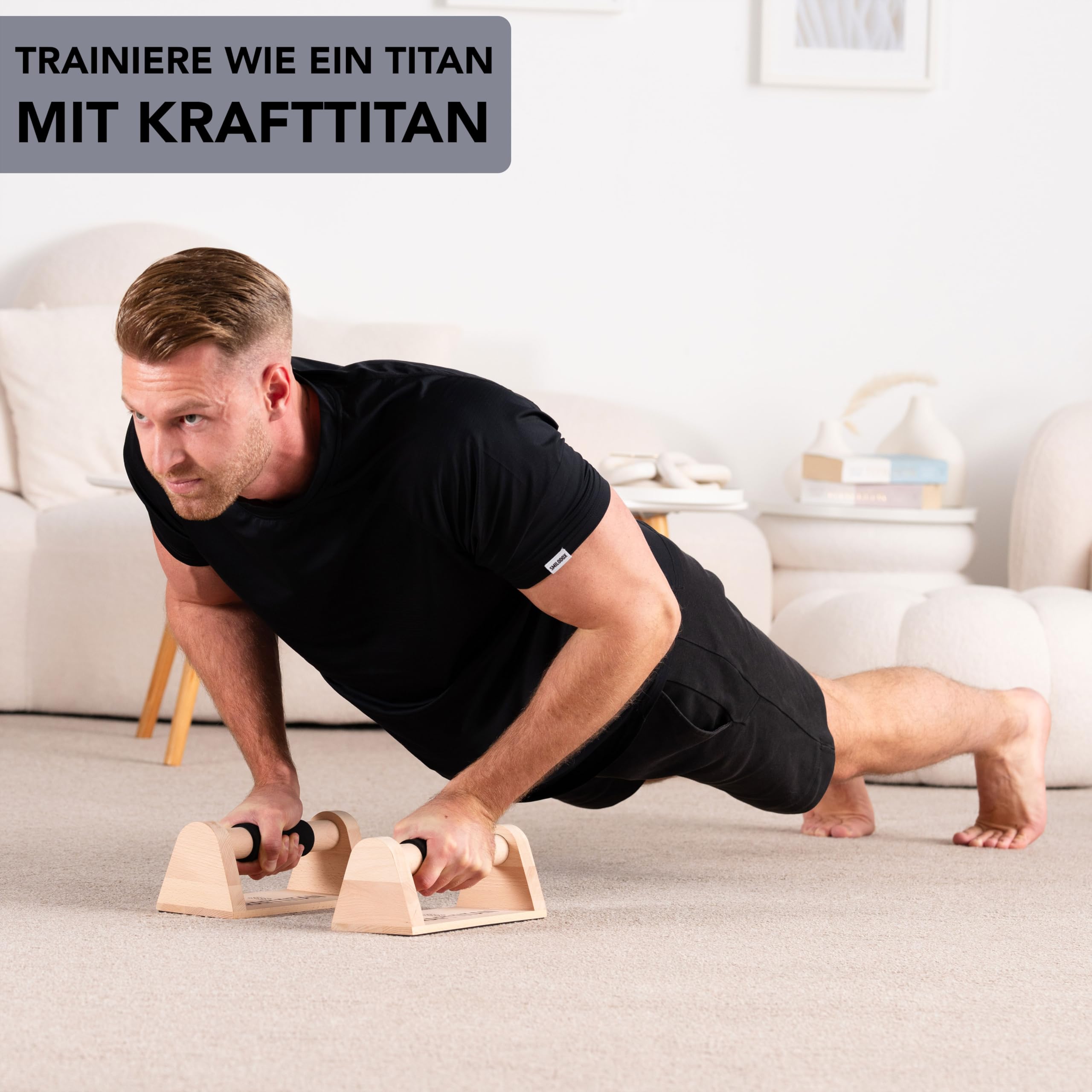 Premium Liegestützgriffe aus Holz [Extrem rutschfest und stabil] mit Soft Grip Griff | Parallettes | Ergonomische und gelenkschonende Handstand Griffe | Calisthenics Equipment