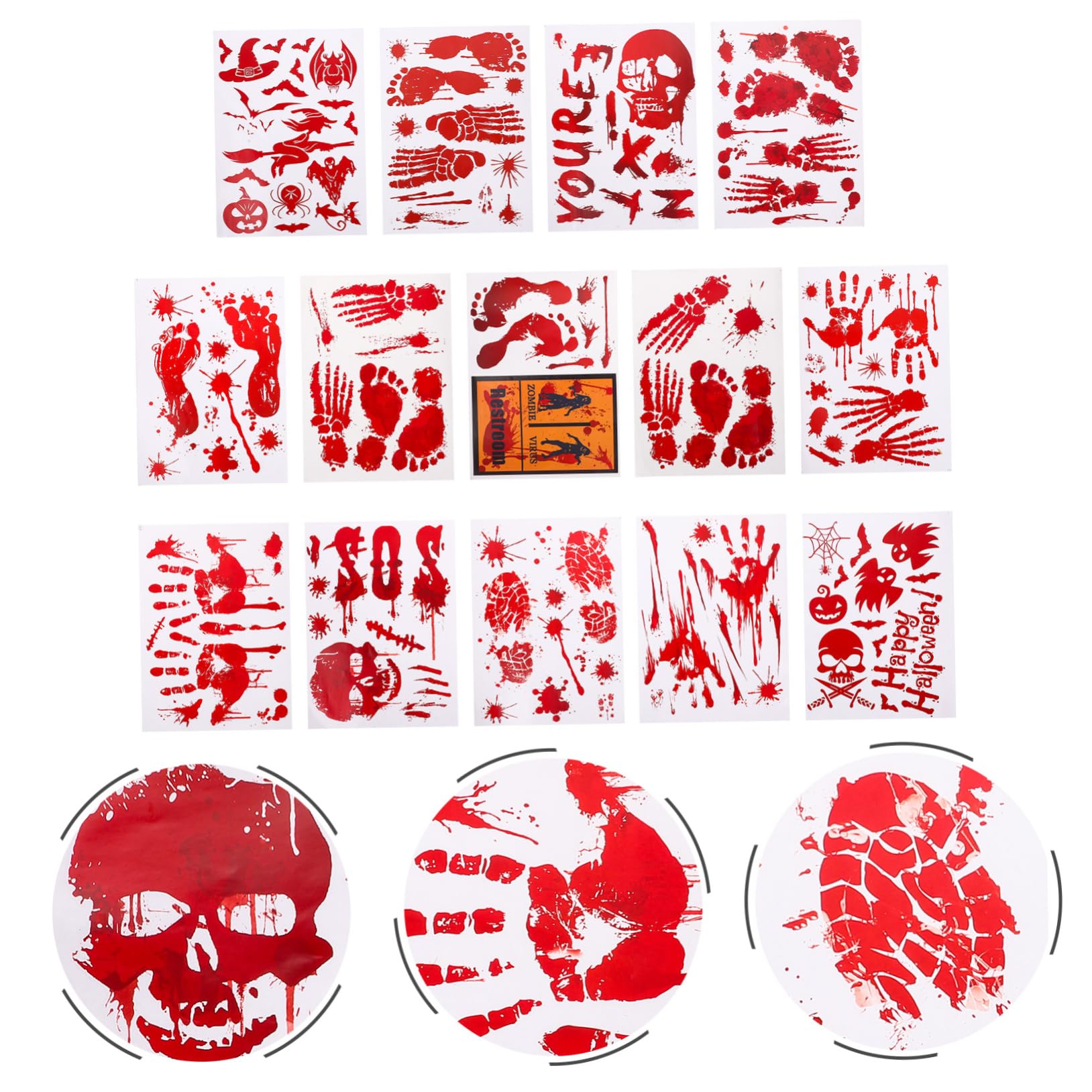 Cabilock 70 Hojas Víspera De Todos Pegatinas Sangriento Pegatinas Puerta De Terror Pegatinas Festival Decorativo Pegatinas Ventana Espeluznante Huella De Mano Material De PVC
