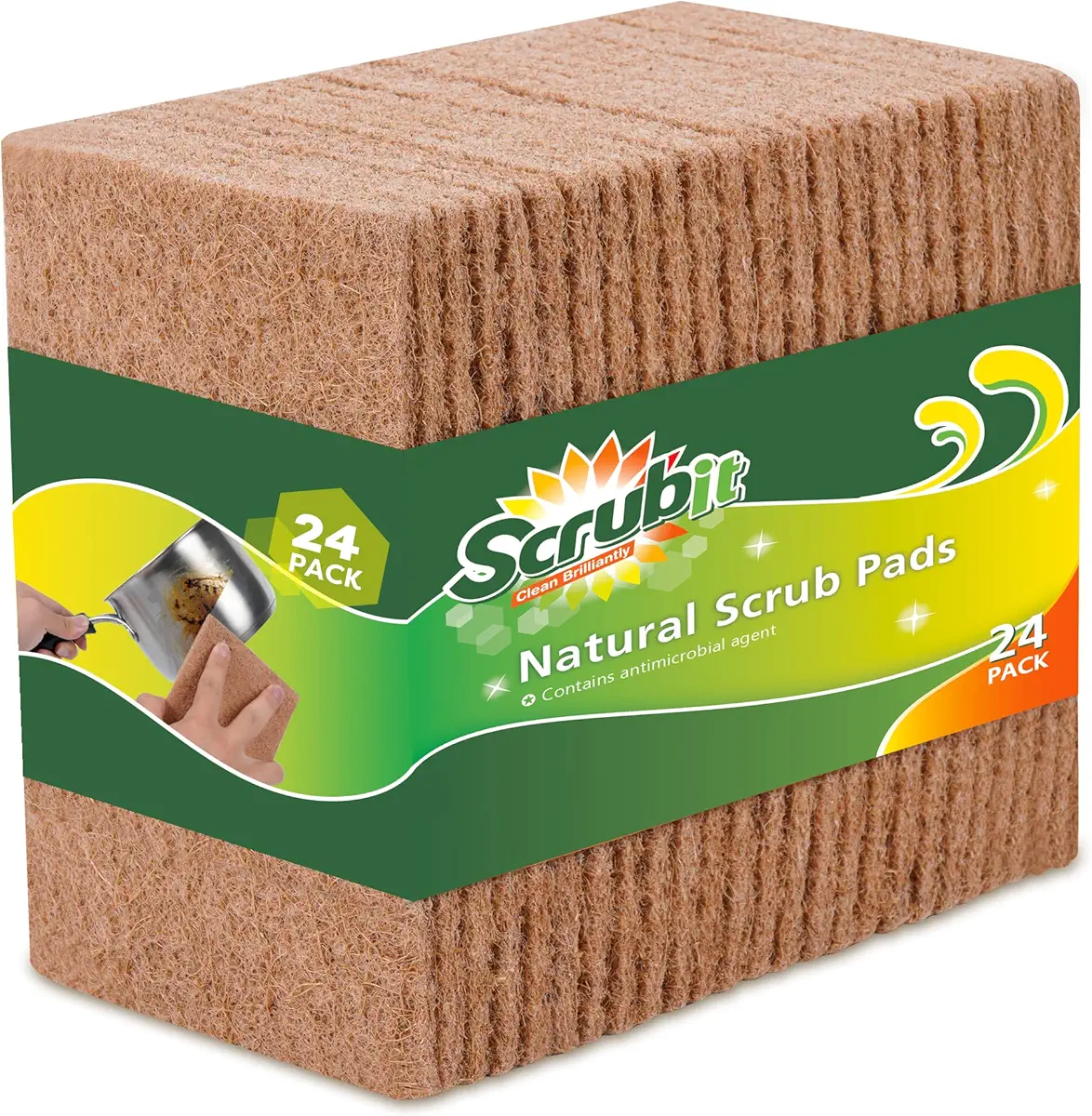 SCRUBIT Natural Scouring Pads (24 Pack) - Eco Friendly Scrubbing Pads for Kitchen Cleaning, Dishes, and Pots - Non-Scratch Kitchen Scrubbers - 100% Natural Sisal Fibers