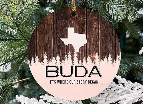 Miniatura 1 de Christmas Tree Ornament 2023 with City Name Buda Texas Gift Buda TX It's Where Our Story Began - Xmas Decoration Gift Family Rustic Holiday MDF
