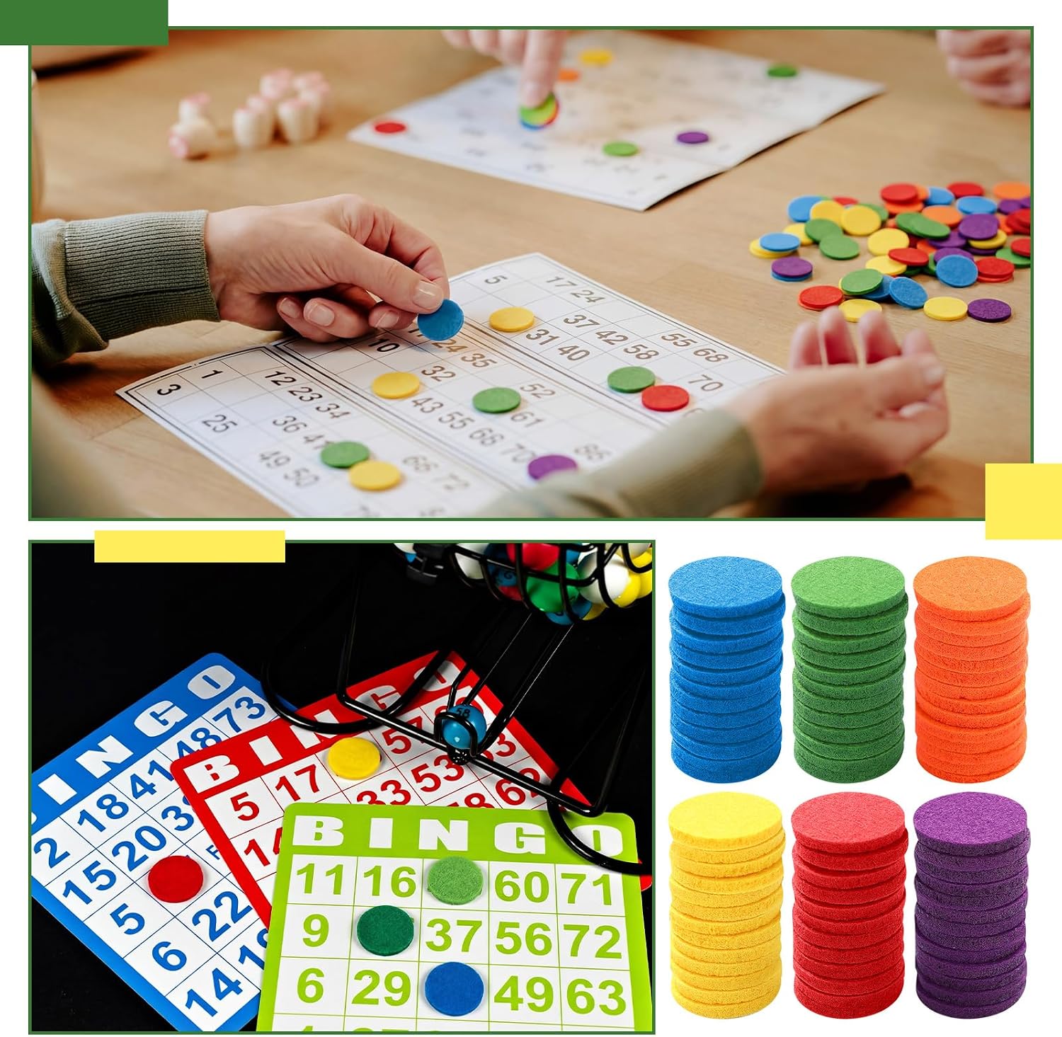 600 Pcs Quiet Bingo Chips Set Red Yellow Blue Purple Green Orange Math Bingo Counting Chips Teaching Aids Themed Party Daily Supplies for Game Activities