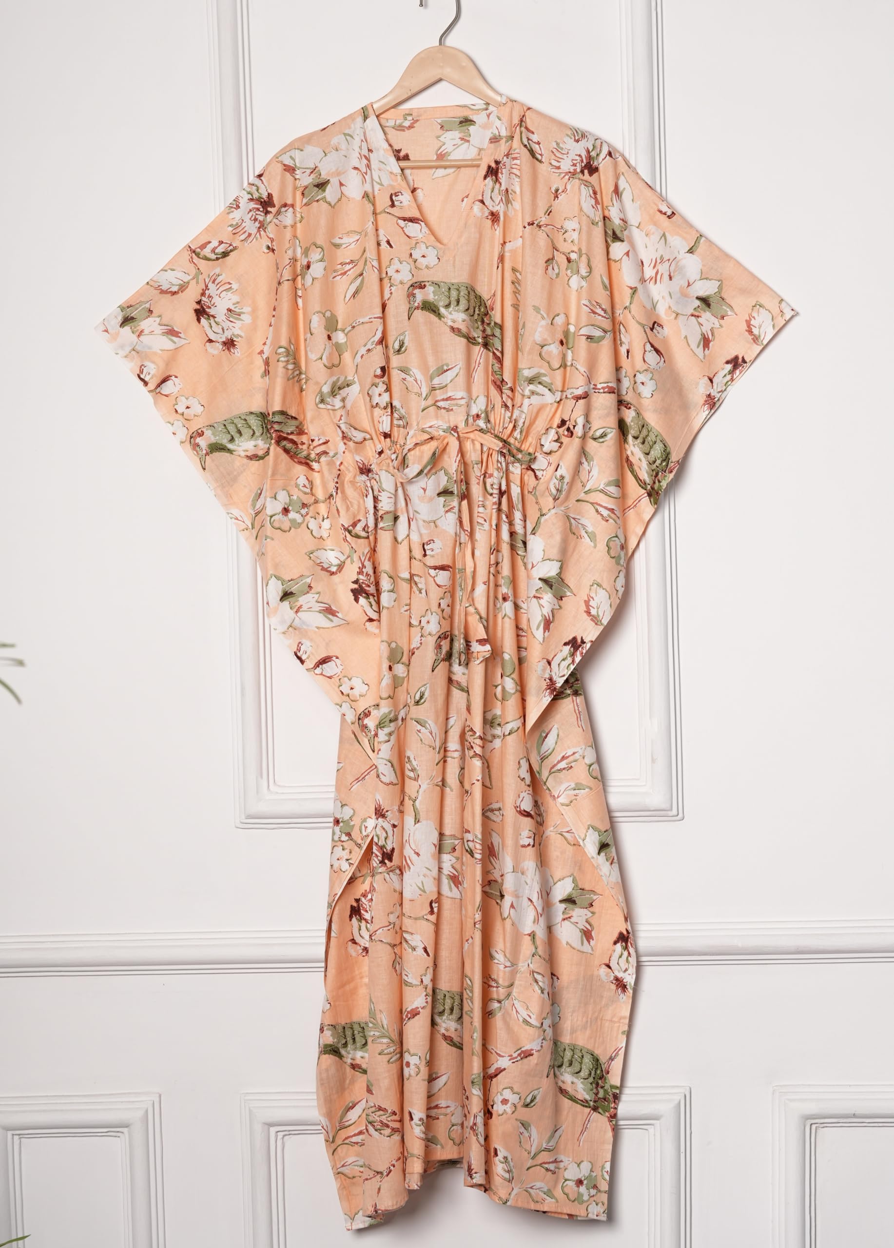 INDACORIFY Belle robe caftan imprimée pour femmes, grande taille, longue caftan en coton, bloc à main imprimé, robe de nuit, cadeau pour les mamans
