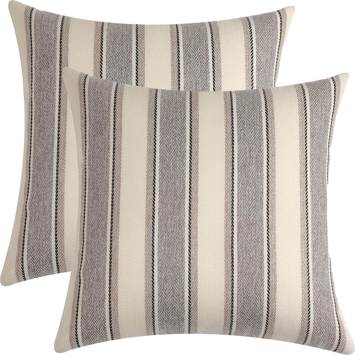 FSZhenZuan Pack of 2 Cushion Covers 40x40cm Decorative Grey Striped Throw Pillow Covers Boho Soft Retro Pillowcases with Invisible Zipper for Couch Bed Living Room Home Decor