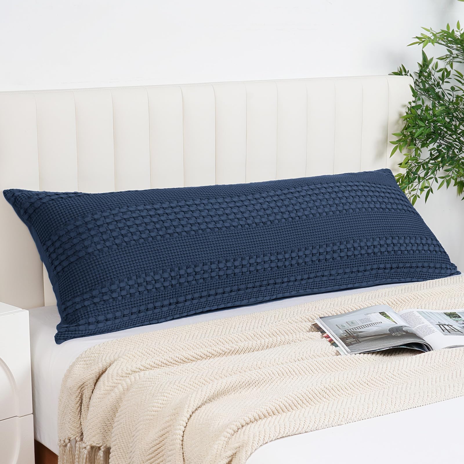phf waffle weave body pillowcase with zipper, 1 pack 100% cotton 20" x 54" pillow sham, no insert, soft & breathable pillow case, aesthetic woven body pillow cover for bedroom decor, cannoli cream