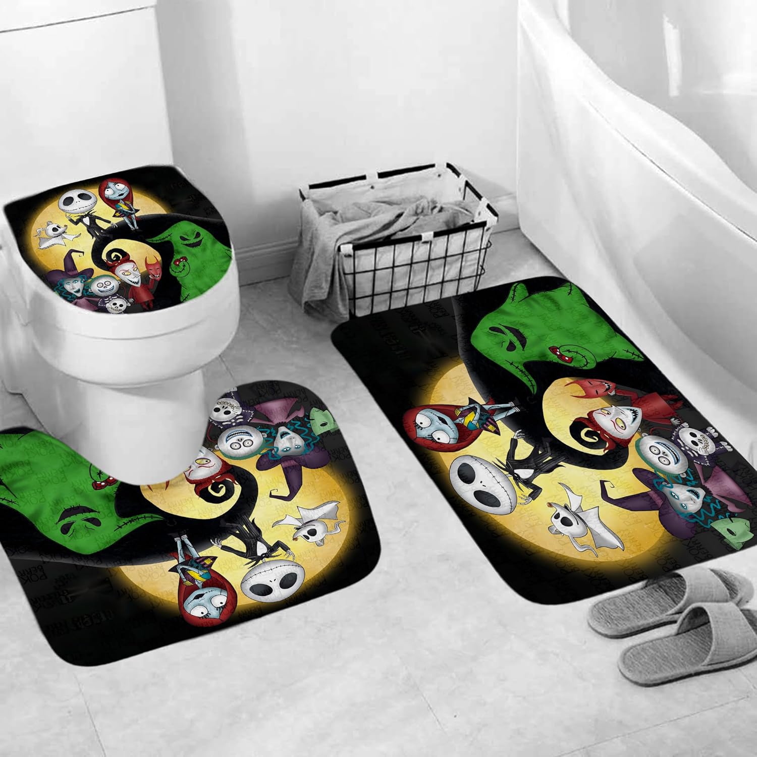 DDS-DUDES 4Pcs Christmas Shower Curtain Sets Kids Bathroom Halloween Christmas Decor with 12 Curtain Hooks for Bathroom, Waterproof 71 x 71 inch (D00044)