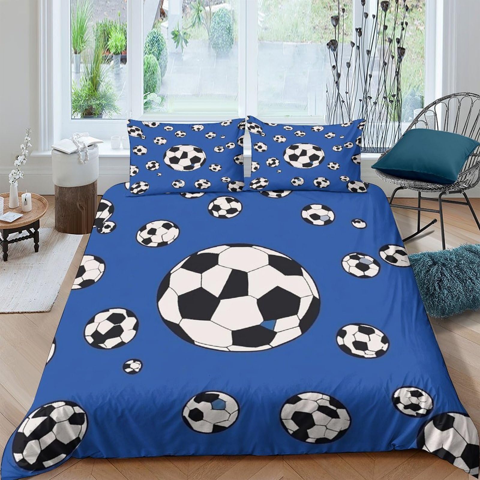 Ctjqhvkz Style-9 3D Printed Blue Football Fitted Sheet Microfiber Soft Breathable Soccer Ball Bed Cover For Bedroom Dorm Decor Single（135X200cm）