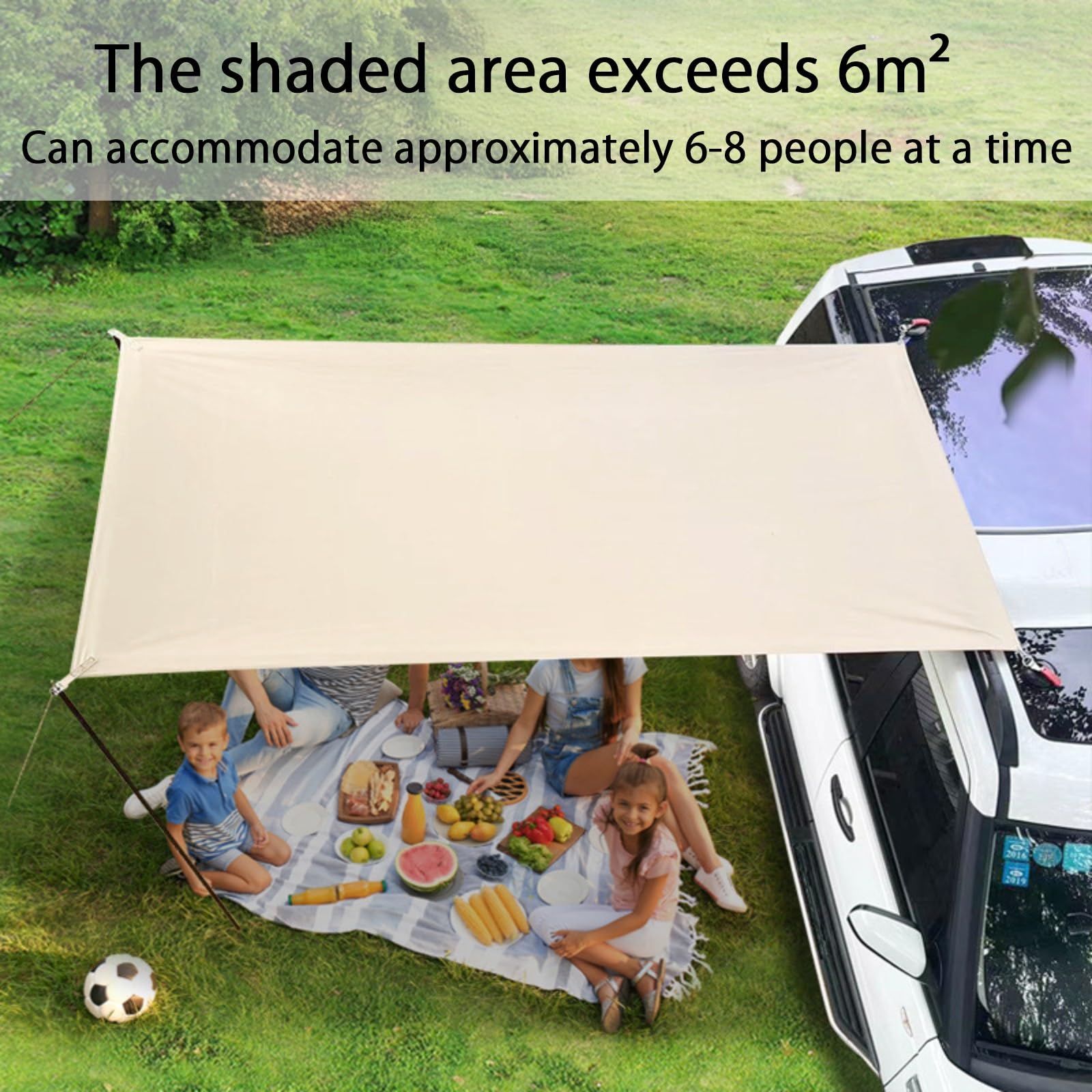 Toldo para coche con ventosas, lona impermeable UV50+ para SUV, camión, camping, múltiples modos de configuración para actividades al aire libre y hamaca, mochilero