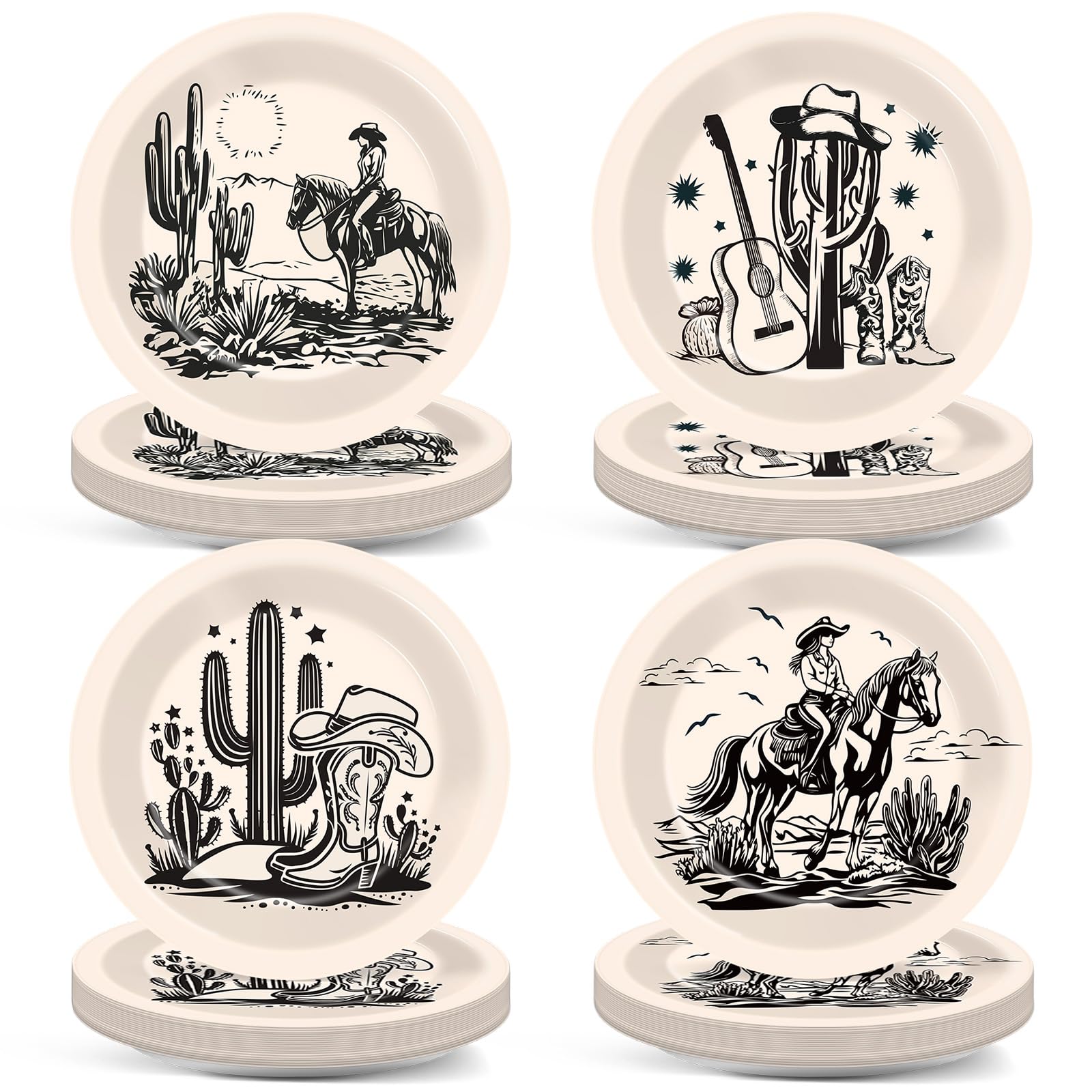 Assiettes en carton cowgirl anti-casse pour gâteau d'anniversaire sans nettoyage