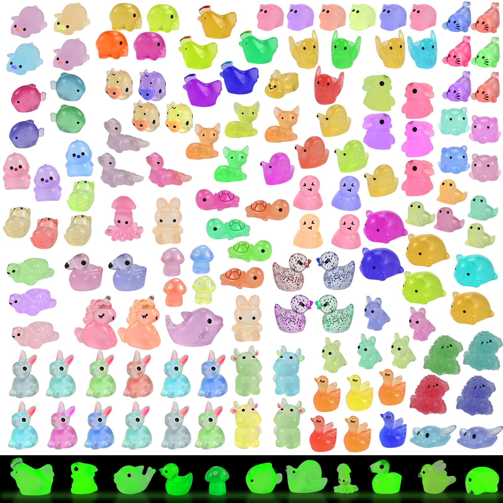 200 Pcs Mini Resin Animal Set - 32 Styles Glow in The Dark Tiny Figurines for Fairy Garden, Party Favors, Dollhouse, Terrariums & DIY Decor
