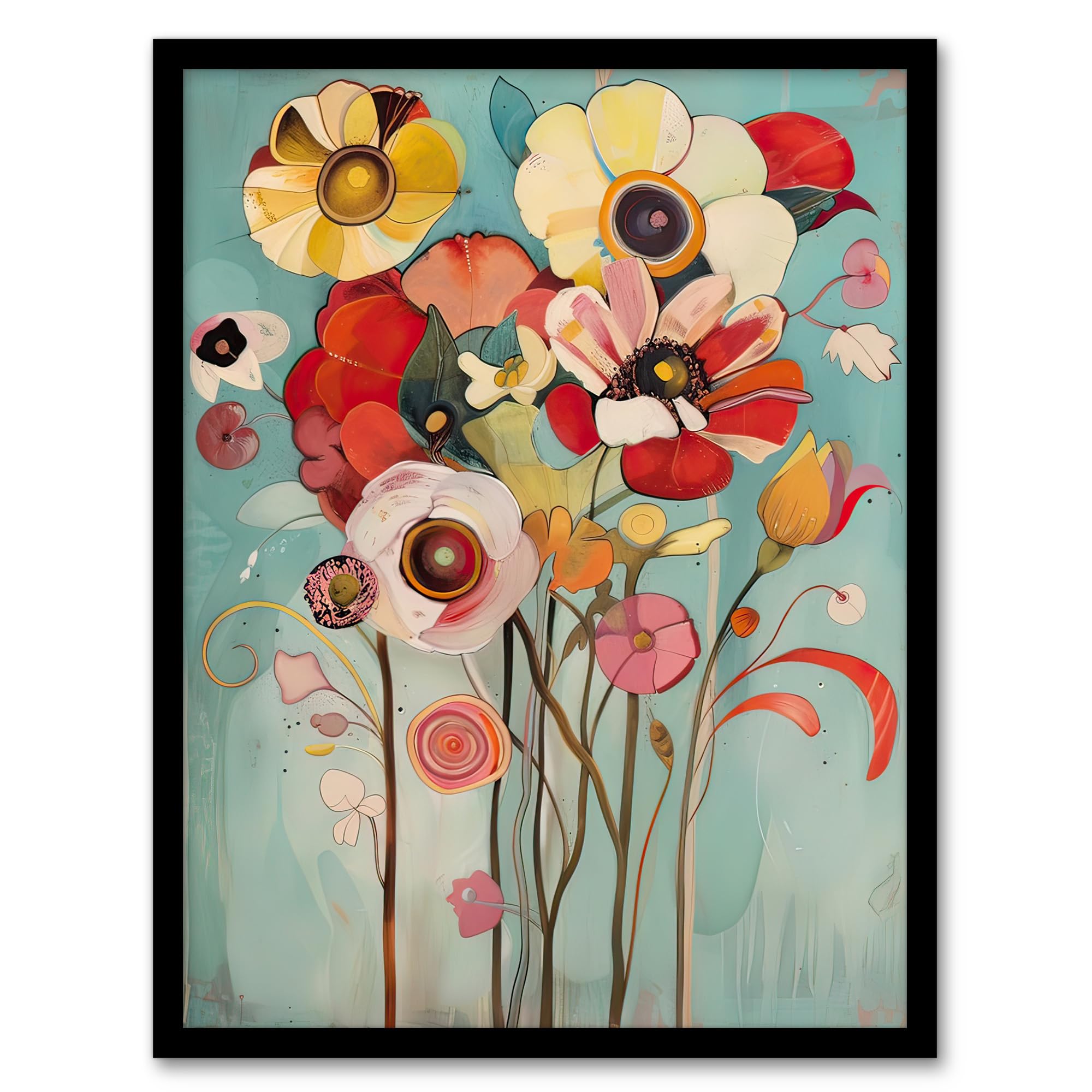 Artery8 Soft Abstract Wildflower Bouquet Painting Living Room Artwork Framed Wall Art Print A4