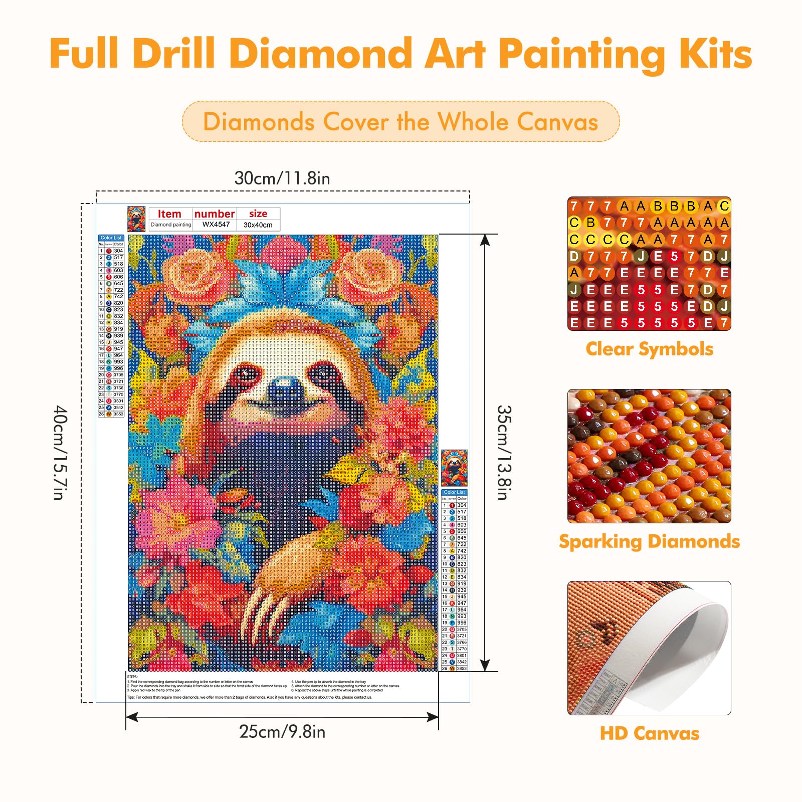 HEIBAGO 5D Sloth Diamond Painting Kits for Adults Flowers Diamond Art Kits for Beginners DIY Round Diamond Dots Kits Animal Gem Craft for Home Art Decor 30x40cm - Image 2