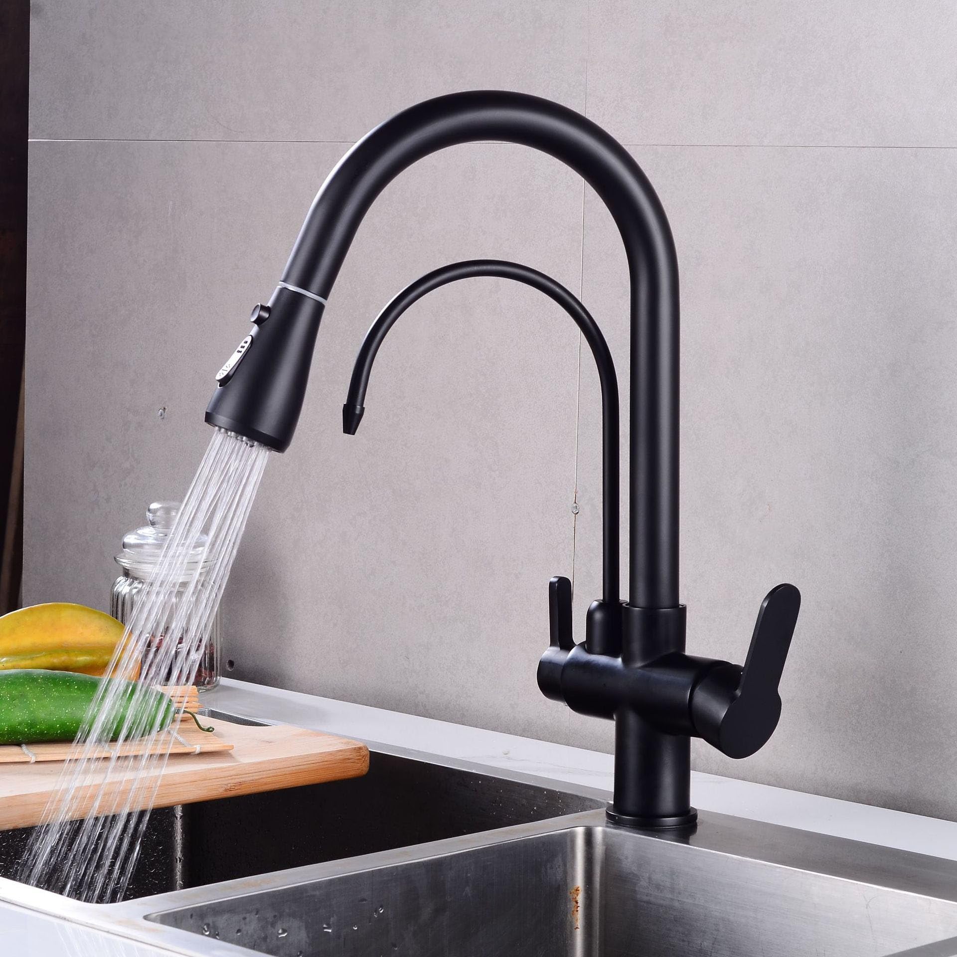 Grifo de cocina con filtro de agua LWX y rociador extraíble giratorio a 360°