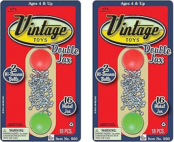 JA-RU, Vintage Metal Jacks Game Set Retro Toys (2 Packs) Mini Jax Game with Two Bouncy Ball| Classic Family Games | for Kids and Adults | Great Party Favors or Pinata Filler Toy in Bulk. 950-2s