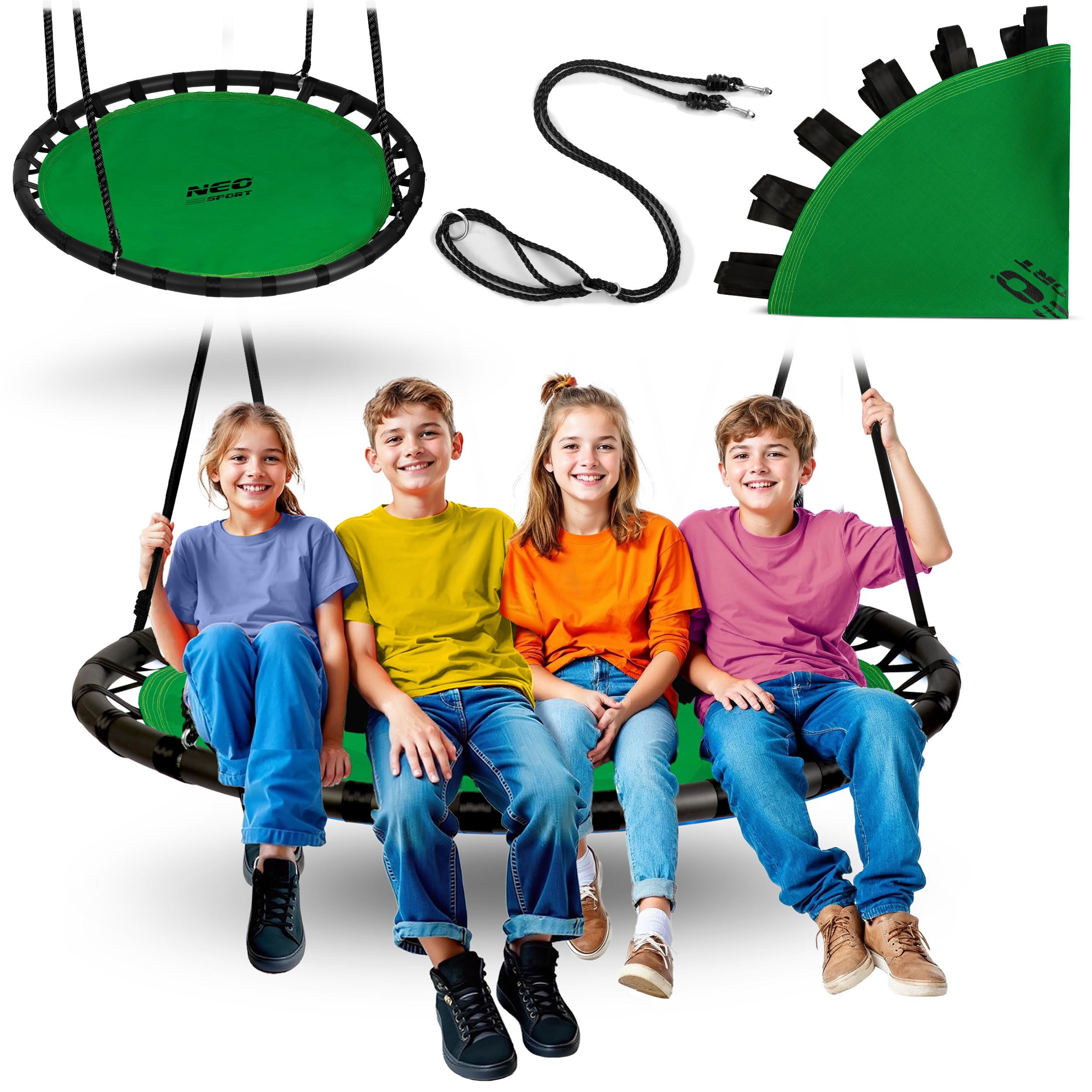 Neo-Sport Green Outdoor Nest Swing 120 Cm - Hanging Swing With Frame - Maximum Load 150 Kg - Waterproof - Round