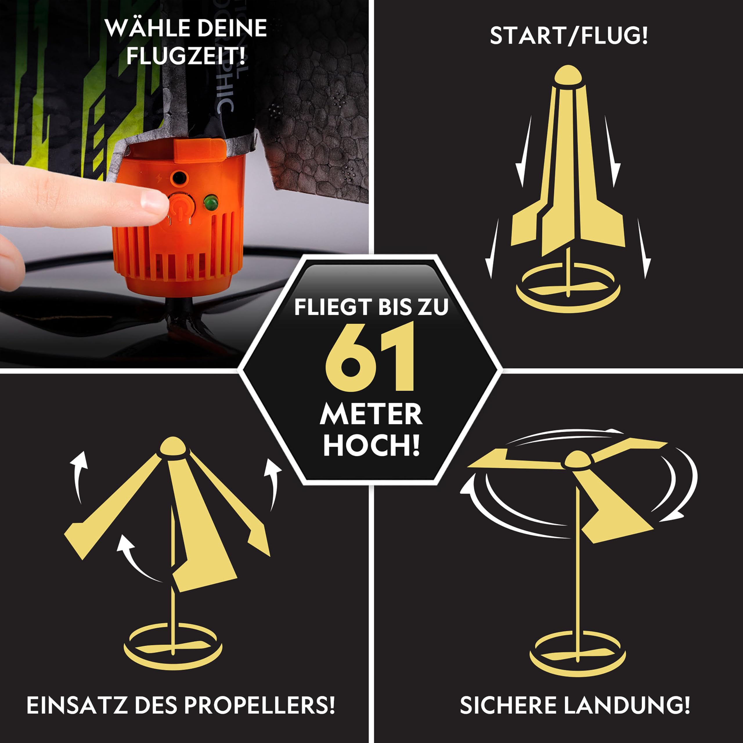 National Geographic Power-Rakete für Kinder – motorisierte Rakete mit Startplattform, fliegt bis zu 60 Meter hoch, wiederaufladbar mit sicherer Landung, Outdoor-Spielzeug für Kinder ab 8 Jahren
