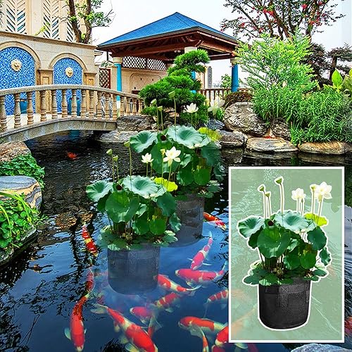 Miniatura 6 de Paquete de 8 macetas de lirio para estanque, macetas de estanque acuático para estanque, macetas de tela reutilizables duraderas y transpirables,
