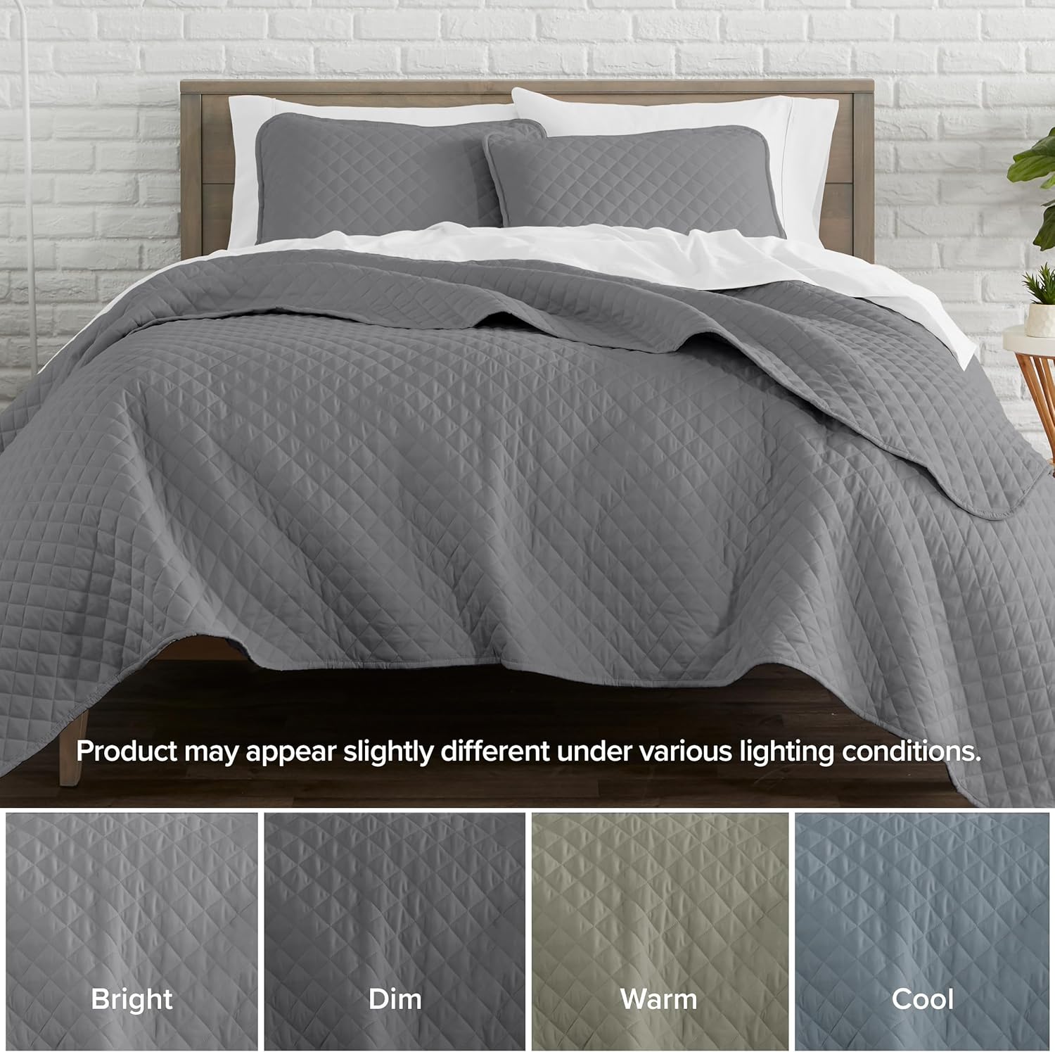 Gray Diamond Stitched Microfiber Twin Coverlet Set