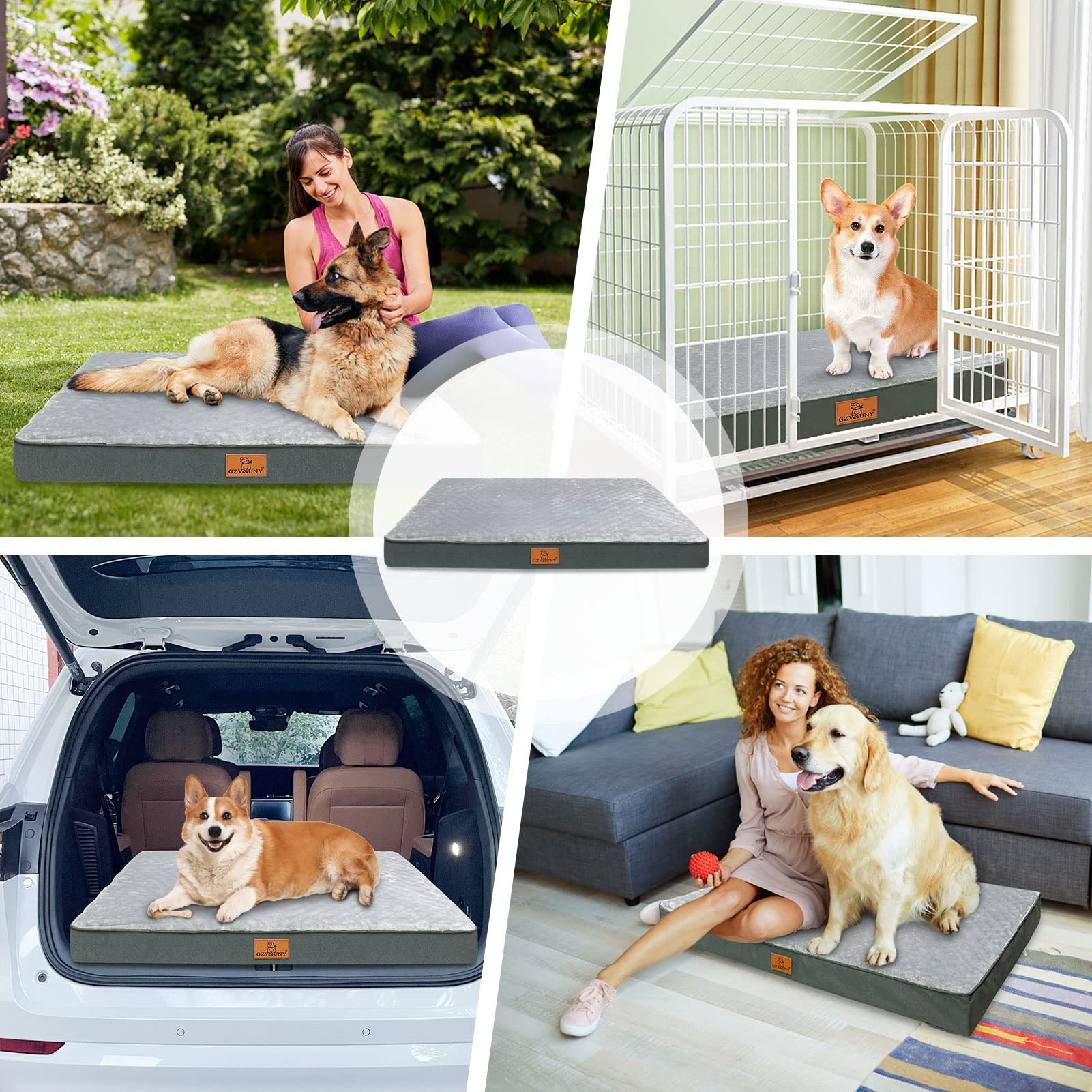 Cama Perro Grande, Cama Ortopedica para Perros Impermeable con Espuma De Caja De Huevos, Colchoneta Perro Lavable con Funda Desenfundable, Antideslizante, Gris XL(104x74x10cm)