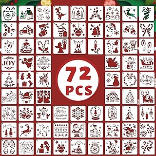 72 PCS 3x3 Inch Christmas Stencils for Painting - Snowflake Santa Claus Christmas Tree Reusable Christmas Painting Templates on Wood, Glass, Fabric, Window Door Decor DIY Decoration