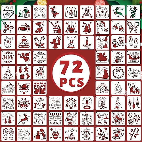 72 PCS 3x3 Inch Christmas Stencils for Painting - Snowflake
