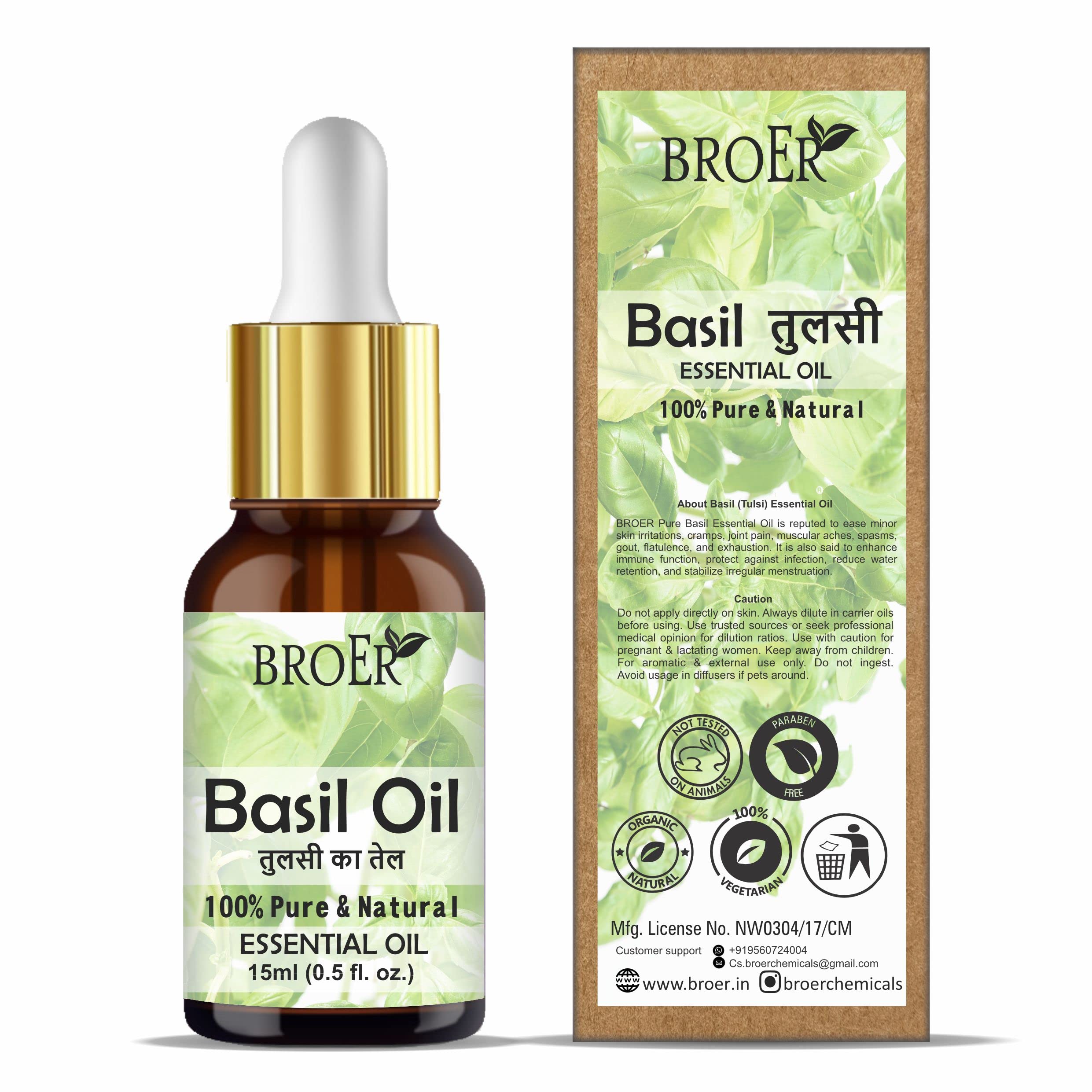 BROER Naturals Basil (Tulsi) Essential Oil 15ml with 100% Pure & Natural, Undiluted and Refreshing Essential Oil | For Skin Care, Hair Care & Aromatherapy | Skin Nourishment | Cruelty Free & Vegan (B0BZL2DY8M) Amazon Price History, Amazon Price Tracker