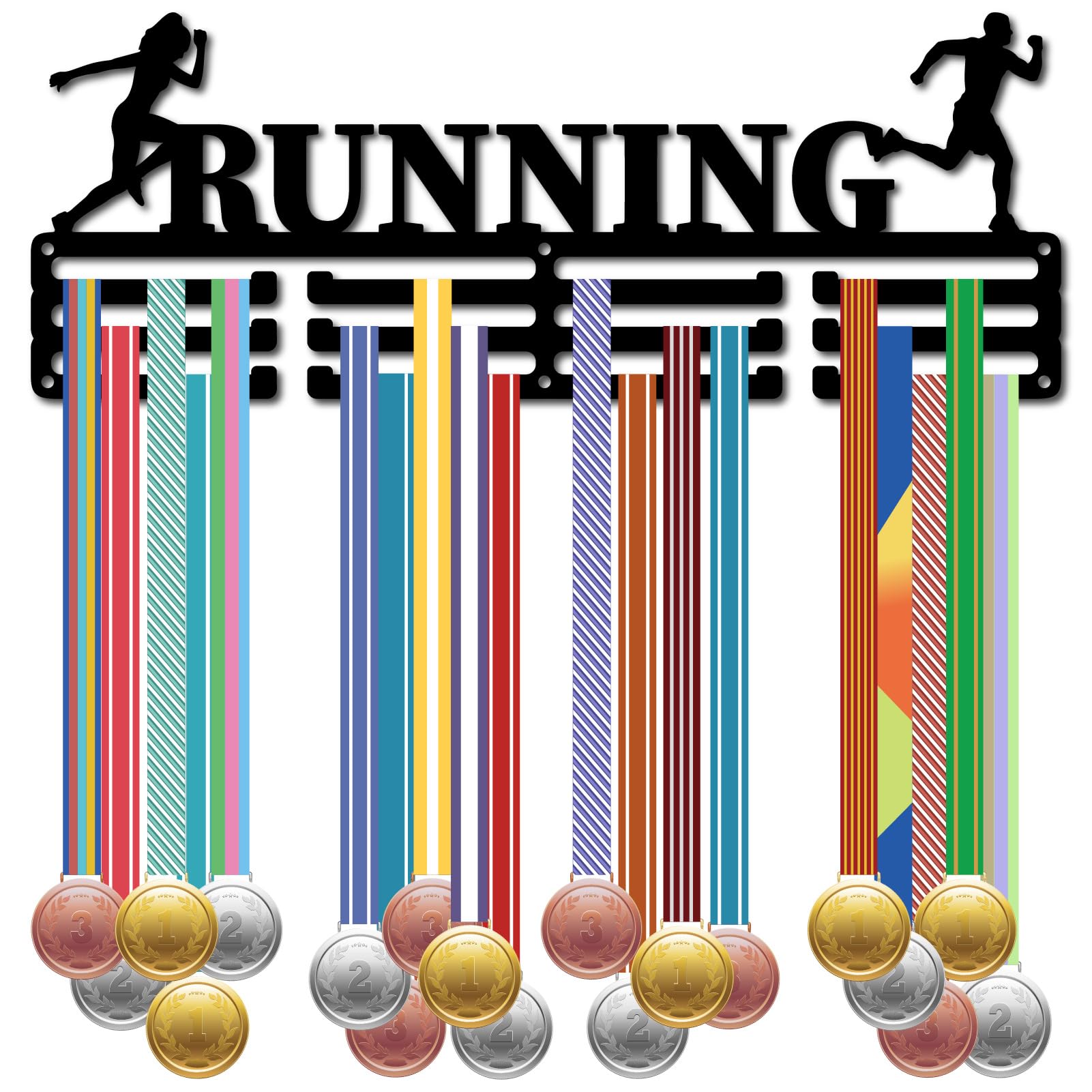 CREATCABIN Running Medal Hangers Medal Holders Display Metal Medal Wall Rack Organizer Plaques Hanger Wall Mounted with 12 Hooks Black Medal Frame