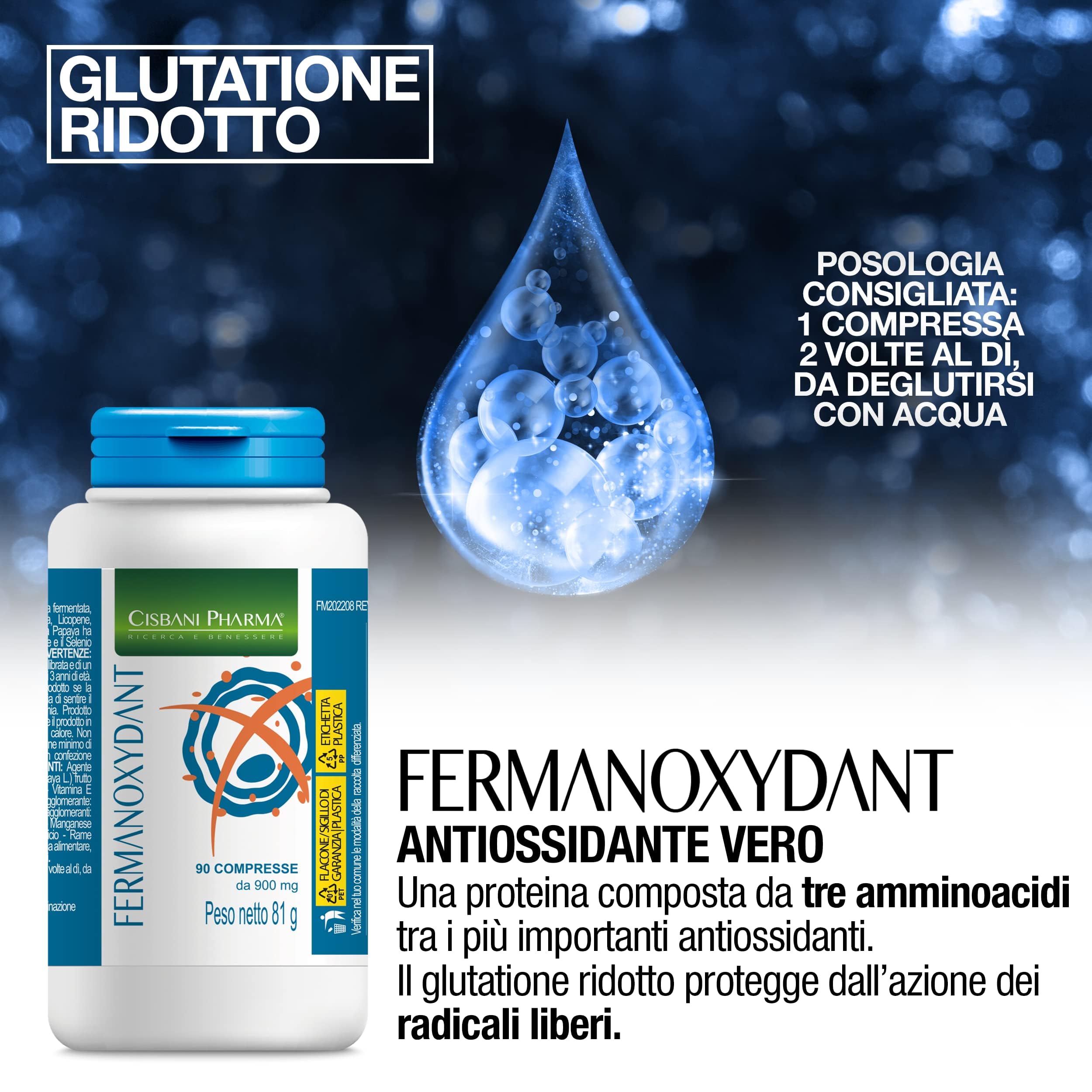 CISBANI PHARMA Fermanoxydant Antiossidante a base di Papaya fermentata 90 cpr con Acido alfa lipoico, Glutatione forte e Astaxantina, Contrasta l’invecchiamento cellulare e regola lo stress ossidativo