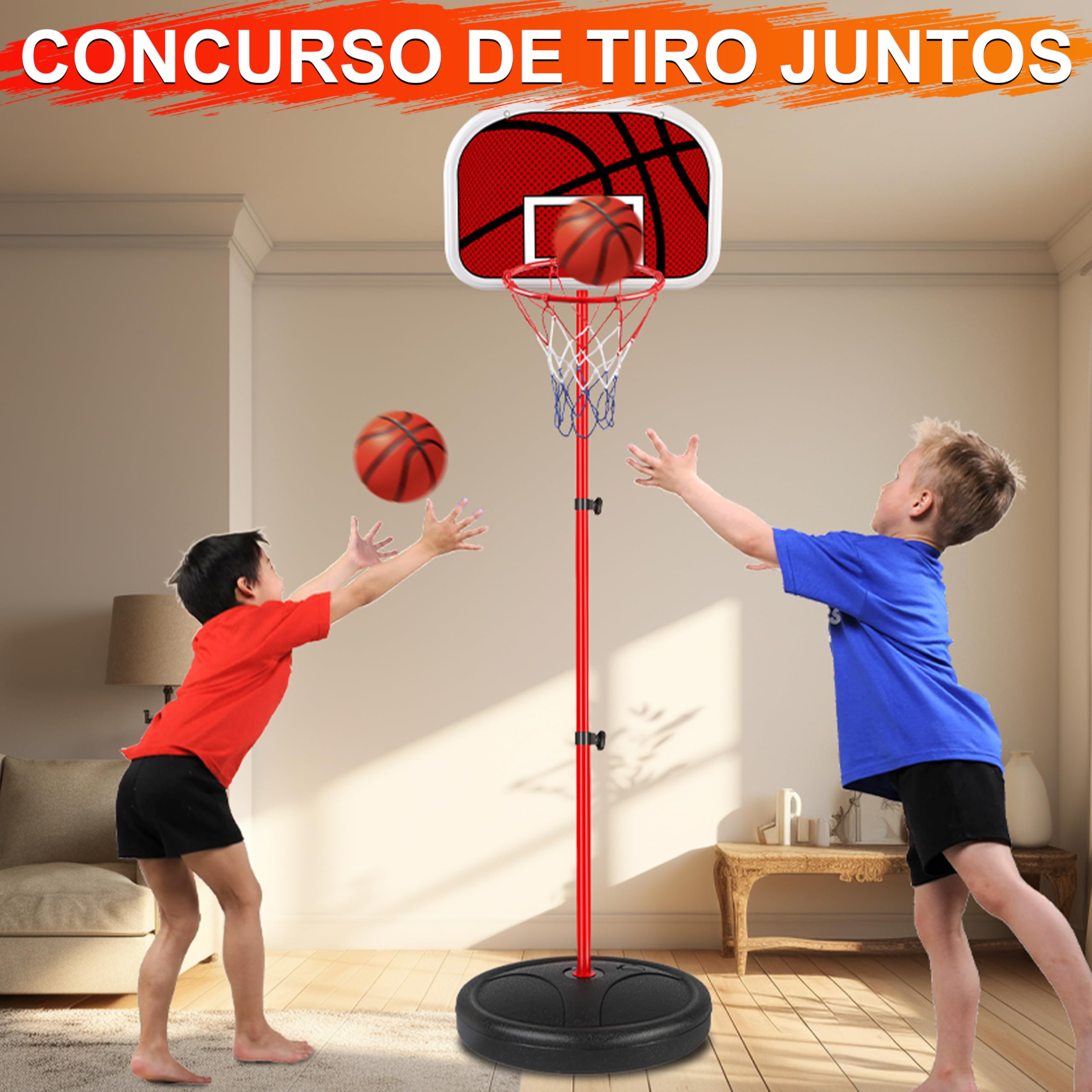 Aragallant Canasta Baloncesto Infantil, Saco de Boxeo de Pie, Altura Regulable, 2 en 1 Juguetes de Baloncesto Boxeo mit 2 Baloncesto y Guantes de Boxeo, Regalos para Niños y Niñas de 4 a 12 Años