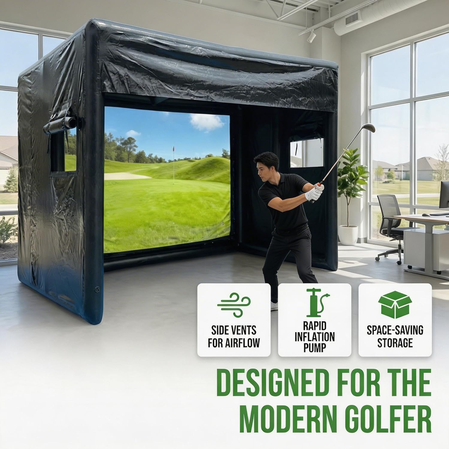 Portable Inflatable Golf Simulator - Large Size 10x13x10 FT Indoor/Outdoor Golf Simulator Tent with Projection Screen, Suitable for All Skill Levels (Projector Not Included)