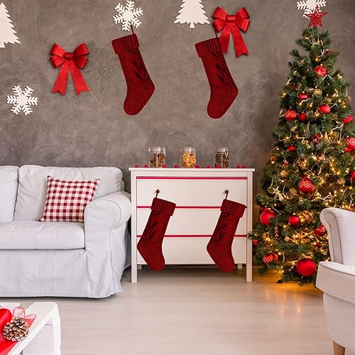 Miniatura 5 de Kunyida - Paquete de 4calcetines navideños de punto, color burdeos, 18pulgadas