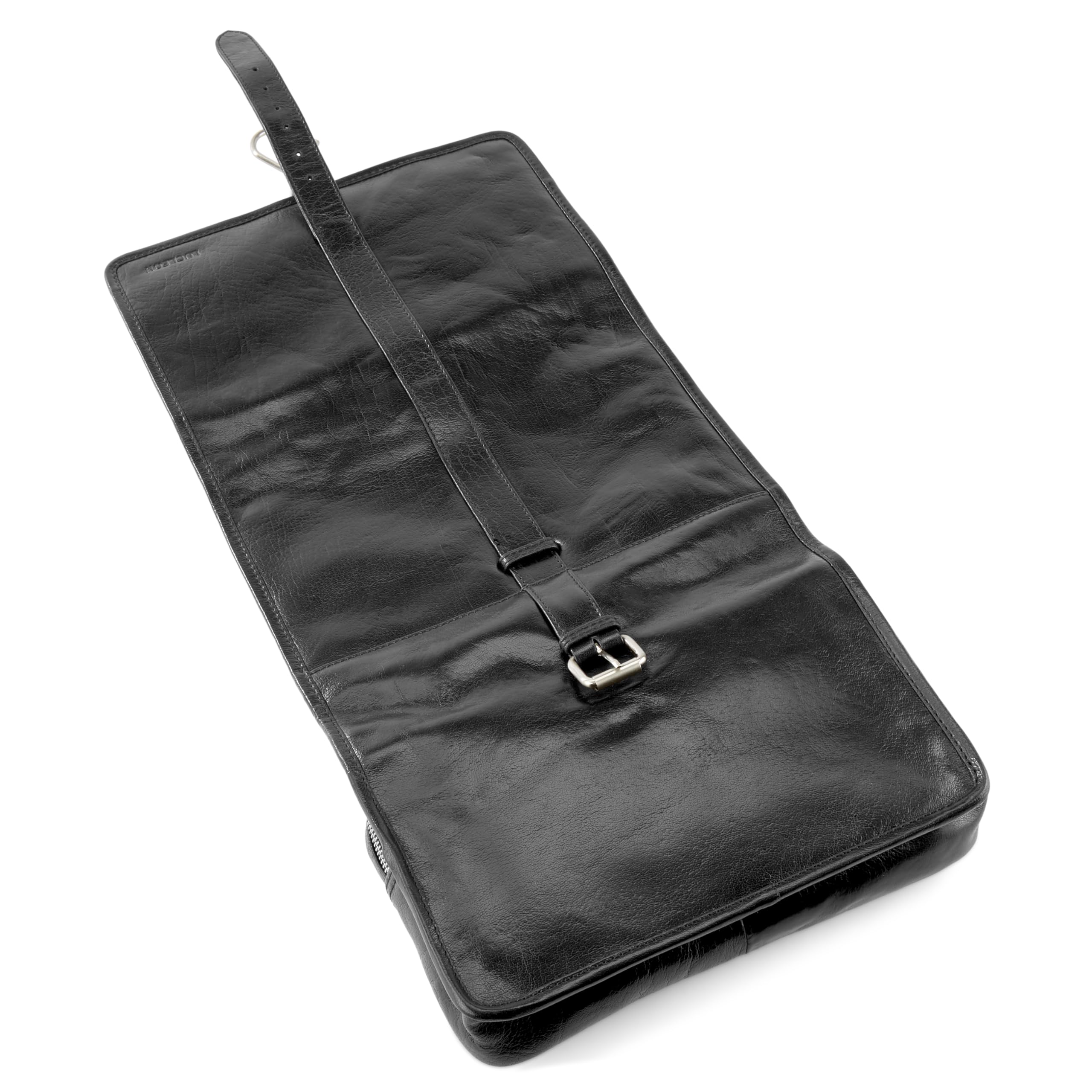 Lucleon by Trendhim - Neceser colgante de piel para hombre, espacioso neceser de piel auténtica con acabado de anilina y forro de algodón, gancho para colgar, elegante diseño danés para viajes, Black